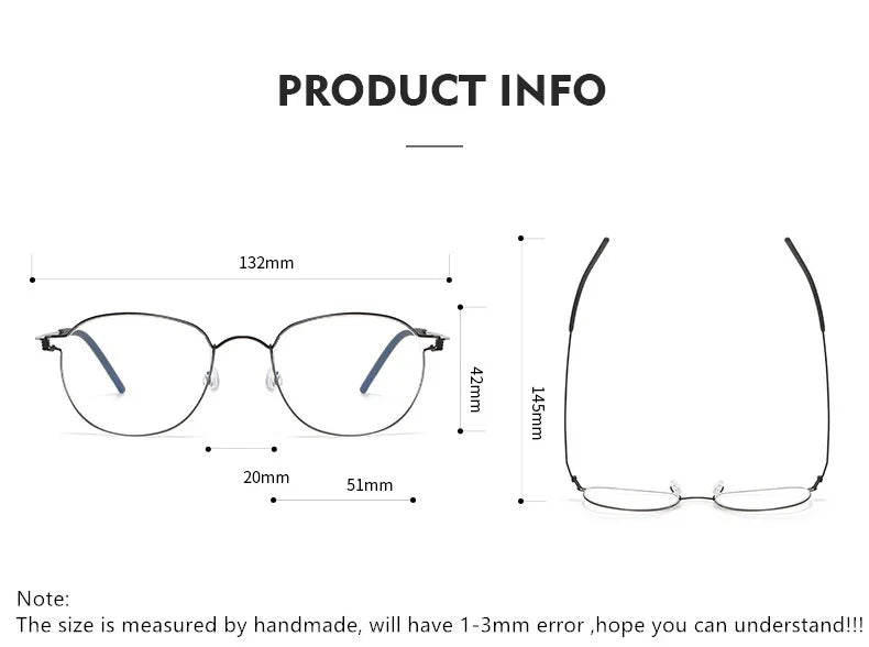Stylish Unisex Full Rim Oval Round Screwless Titanium Eyeglasses Frame 2051 - Lightweight & Durable for Work, Reading & Daily Wear