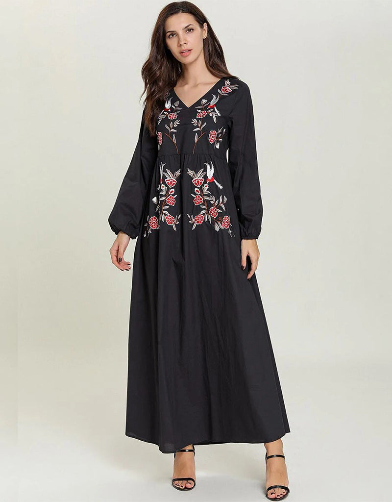 Stylish Autumnal Floral Abaya for Women - Modest Urban Casual Dress for Everyday Wear - Perfect for Work, Shopping & Social Events