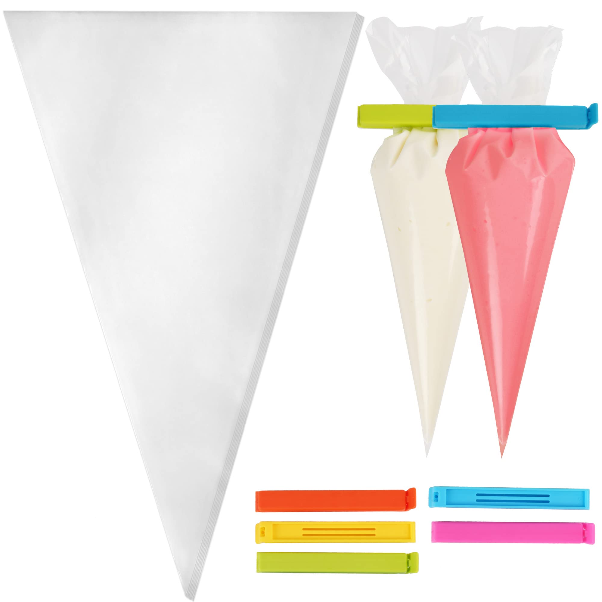 LotFancy 18 Inch Disposable Piping Bags - Pack of 100 Extra Thick Anti-Burst Pastry Bags with 5 Clips - Professional Cake Decorating Supplies for Cupcakes, Cookies, Frosting & Dessert Decoration - Perfect for Home Baking, Party Treats & Bakery Business