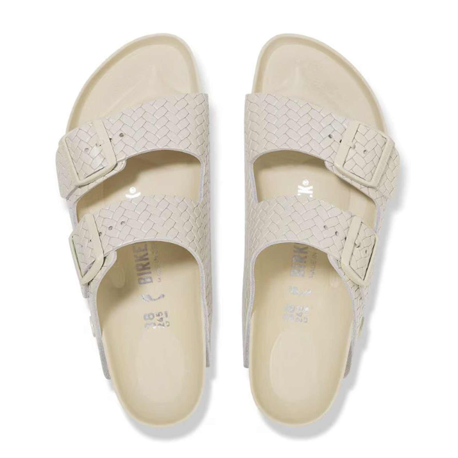 Birkenstock Arizona Hex Narrow Slide Sandals for Women - Woven Embossed Ecru Leather | Comfortable Summer Footwear for Beach, Travel & Casual Wear