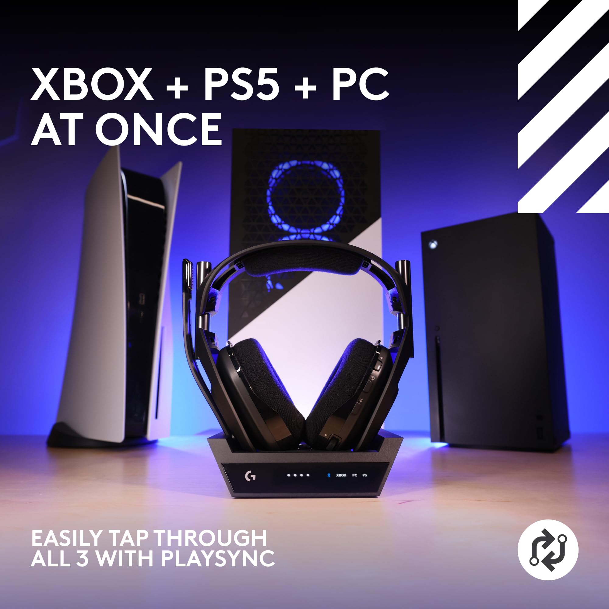 Logitech G Astro A50 X Wireless Gaming Headset with Base Station - Omni-Platform for PS5, Xbox & PC, PLAYSYNC HDMI 2.1 4K 120Hz VRR, 24hr Battery, 2.4GHz & Bluetooth - Black | Perfect for Competitive Gaming & Immersive Home Entertainment