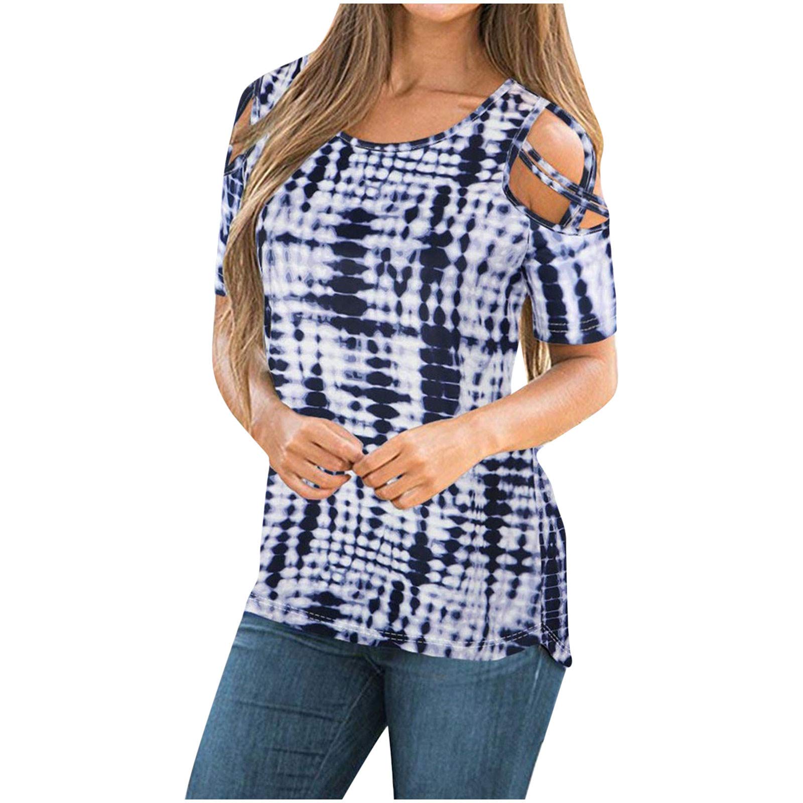 Women's Floral Printed Short Sleeve Round Neck Blouse - Casual Graphic Tee Shirt for Summer Outfits, Work & Date Nights | Breathable Cotton Top for Women