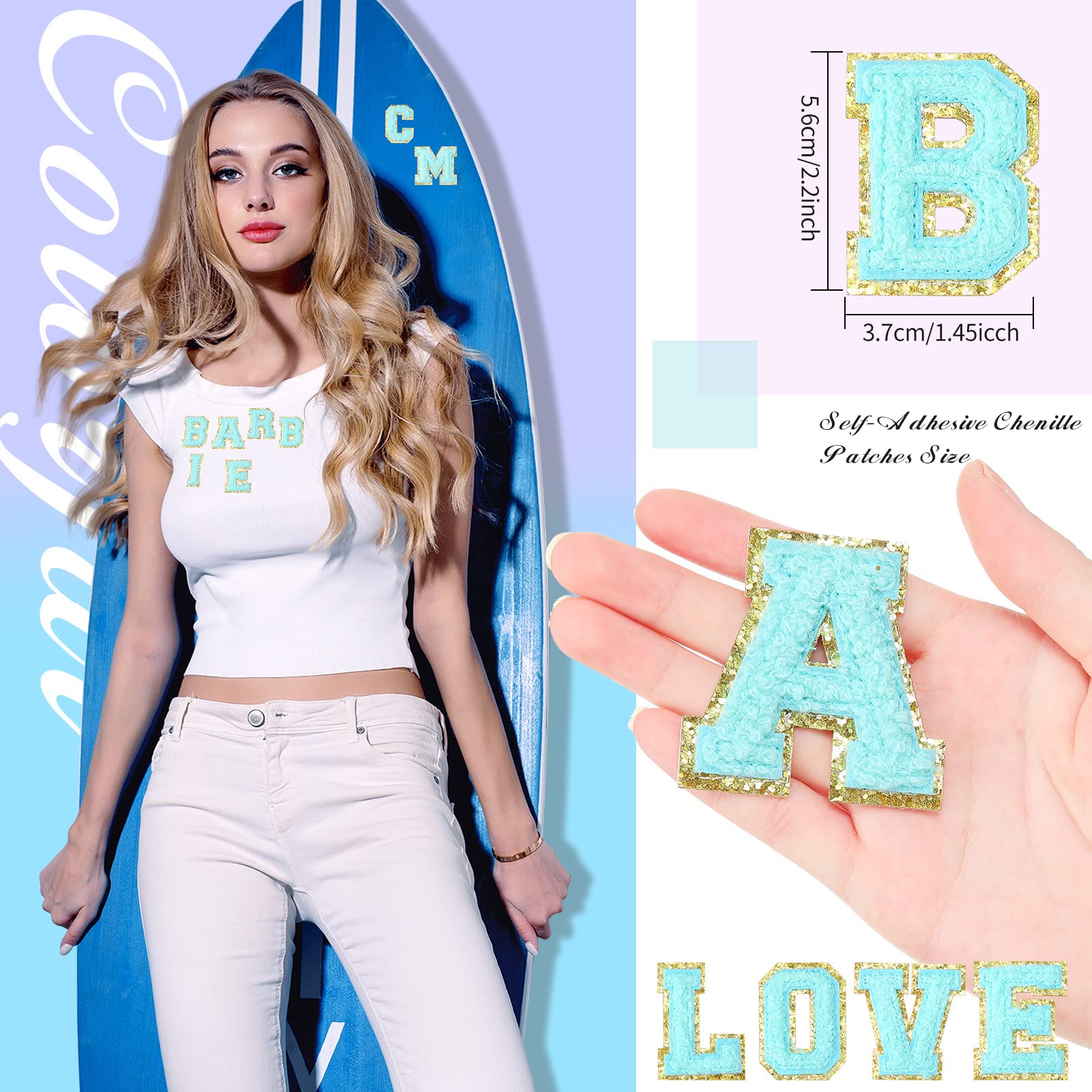 WILLBOND 52 Pcs Self-Adhesive Chenille Letter Patches - Bulk Embroidered Applique Alphabet Letters for Backpacks, Clothing, Hats, Bags - Perfect for Easter, Graduation, Birthday Parties (Lake Blue) | DIY Crafts, School Supplies & Gift Giving