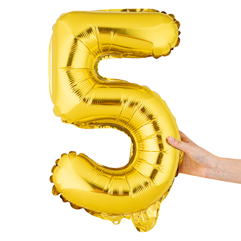 Balloonify Gold Mylar Number 5 Balloon - 16 Inch - 1 Count Box - Perfect for Birthdays, Anniversaries & Party Decorations