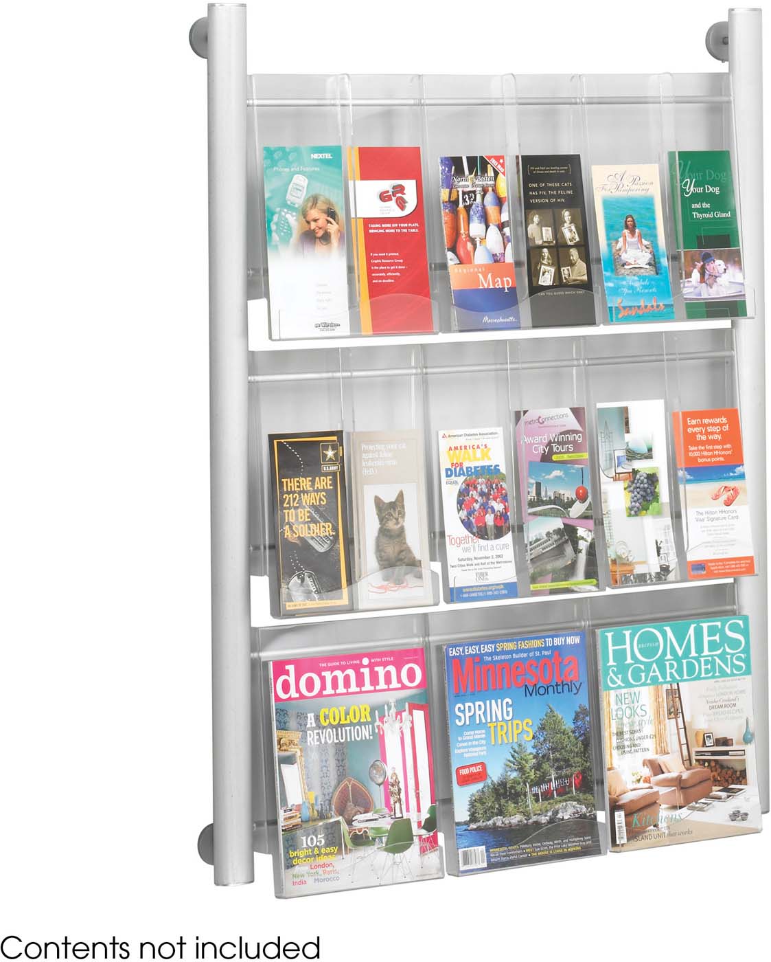 Luxe™ 9-Pocket Silver Magazine Rack Holder - Premium Metal Wall Mount Organizer for Books, Newspapers & Mail - Perfect for Living Room, Office & Bedroom Storage