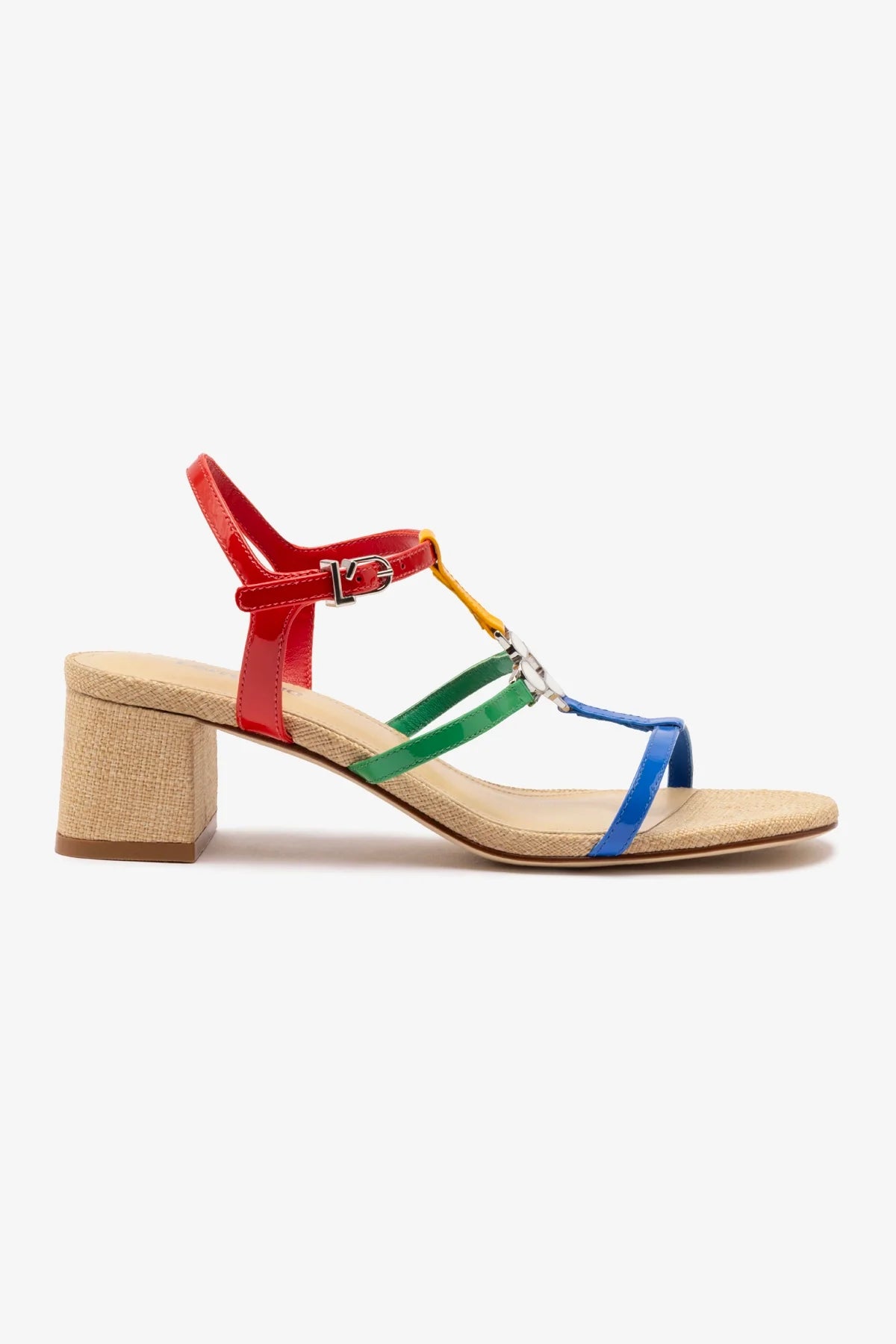 Hana Block Heels in Multicolor Patent Leather and Raffia - Stylish Women's Shoes for Parties, Weddings & Summer Outfits