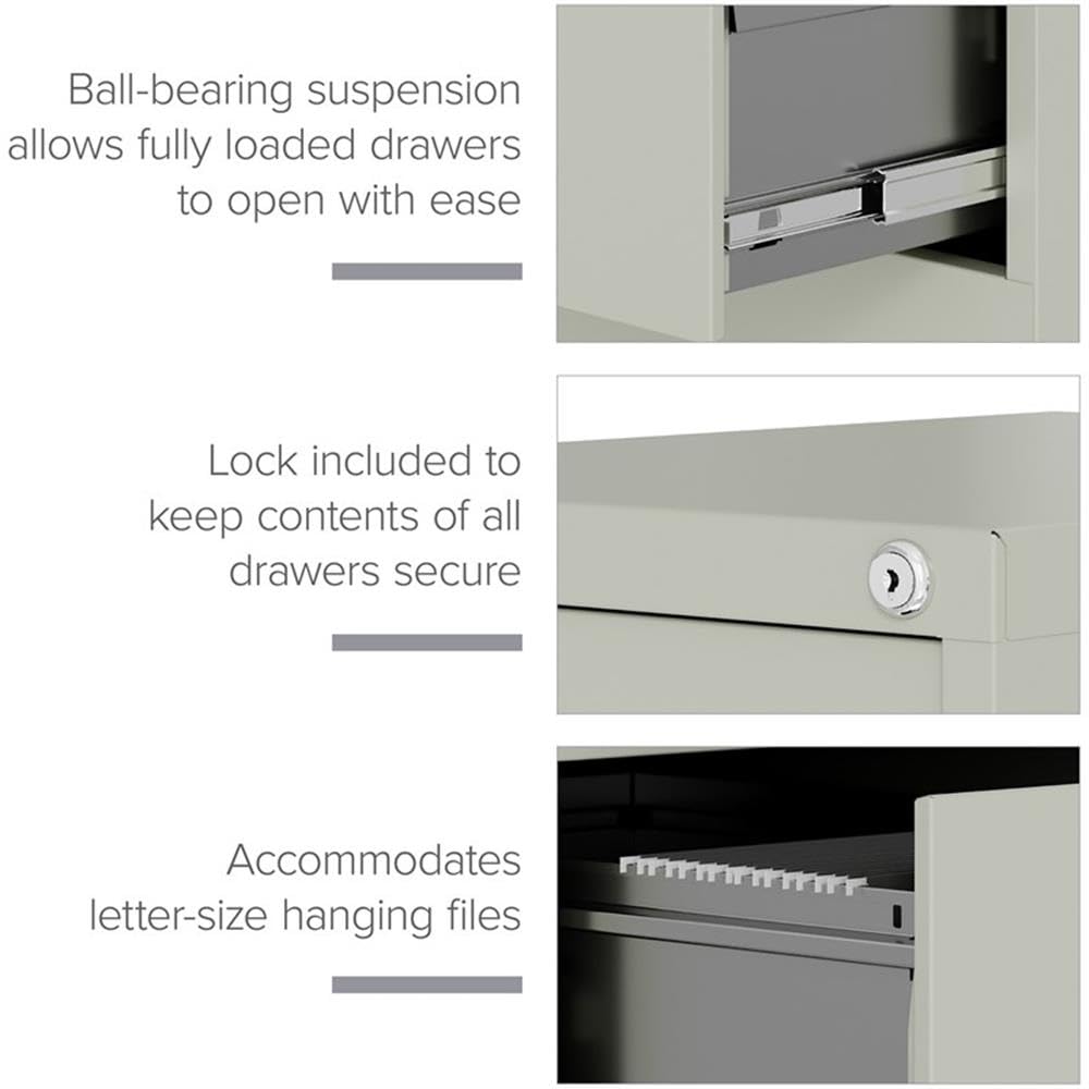 Hirsh 17547 Letter Size File Cabinet - Light Gray Office Storage for Documents & Folders - Perfect for Home, Office & School Organization