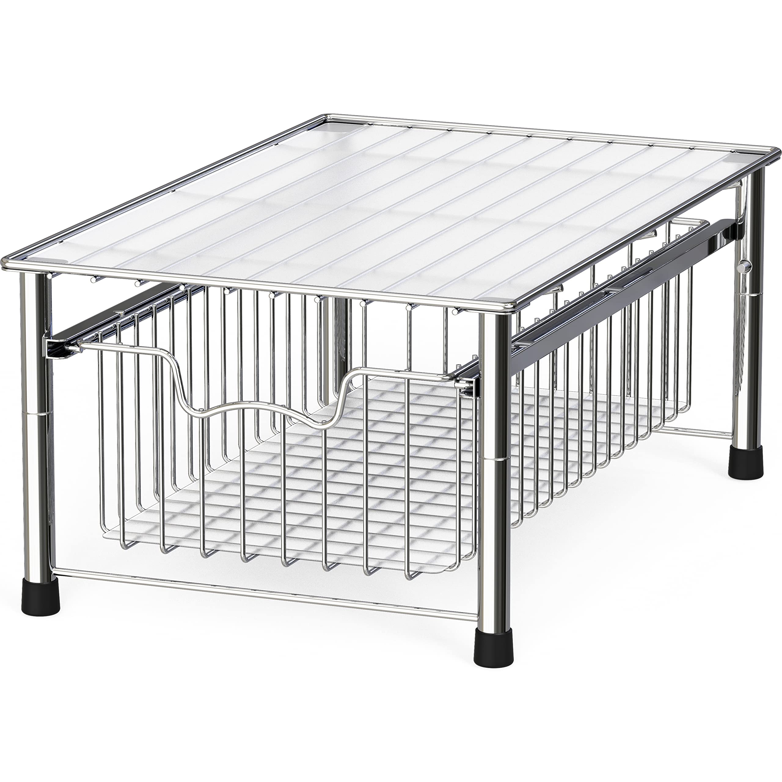 Stackable Chrome Wire Basket Drawer for Kitchen, Bathroom & Office Organization - Simple Houseware Storage Solution for Cabinets, Shelves & Closets