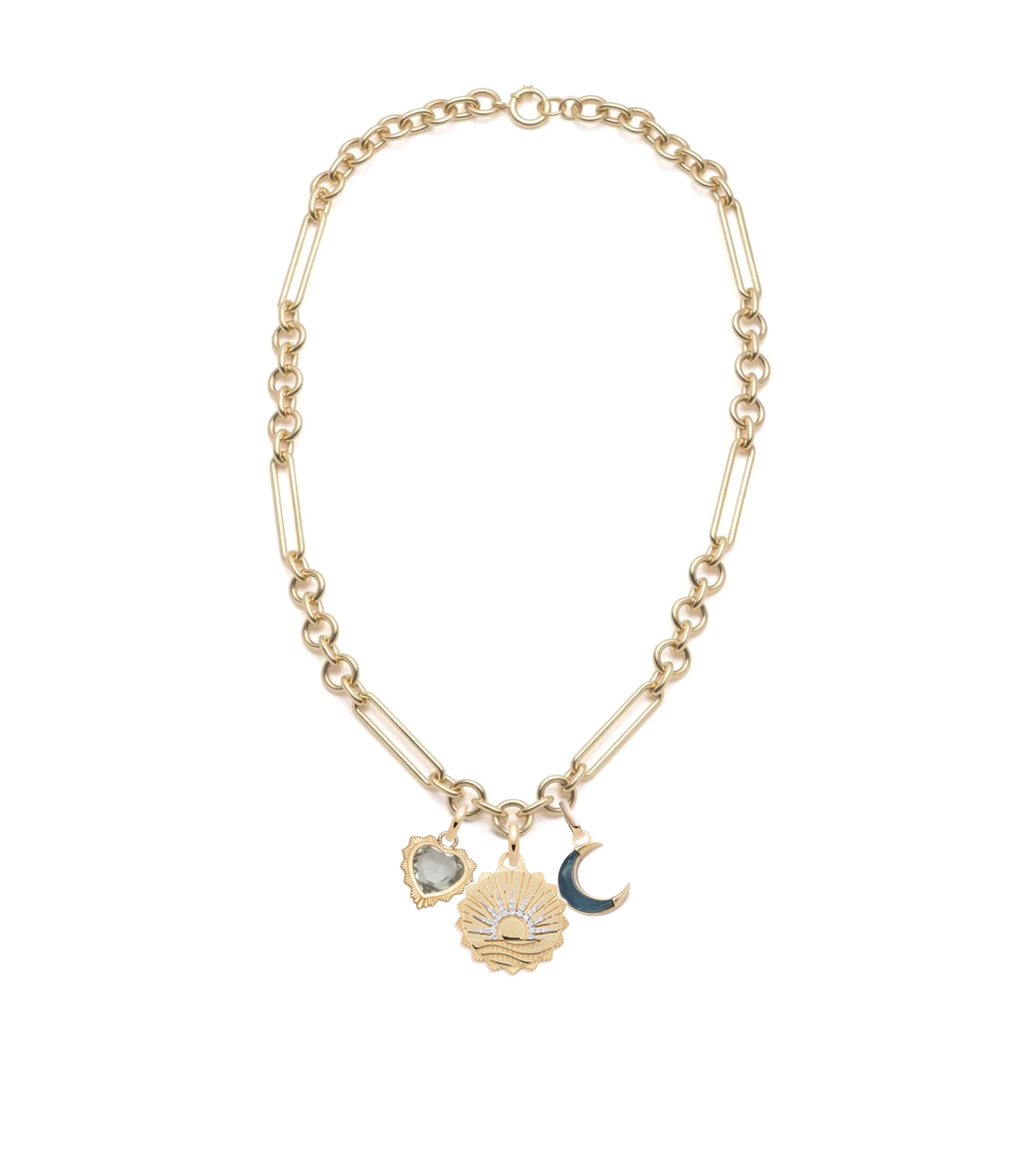Gemstone Heart & Crescent Mixed Clip Necklace - Midsize Boho Jewelry for Women, Perfect for Casual Wear, Date Nights & Special Occasions
