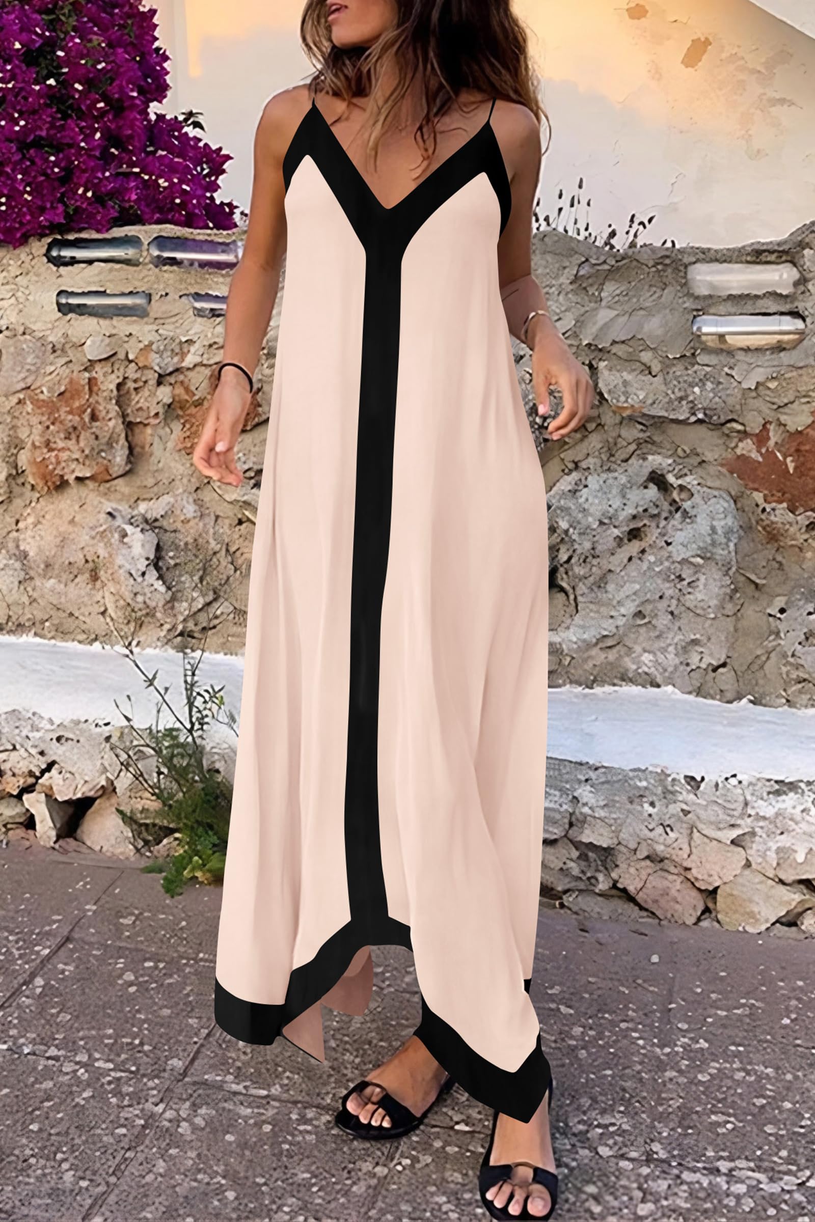 PRETTYGARDEN Women's Summer Maxi Dress 2025 - Sleeveless V-Neck Spaghetti Strap Flowy Elegant Beach Wedding Party Dress for Vacation, Holiday & Special Occasions