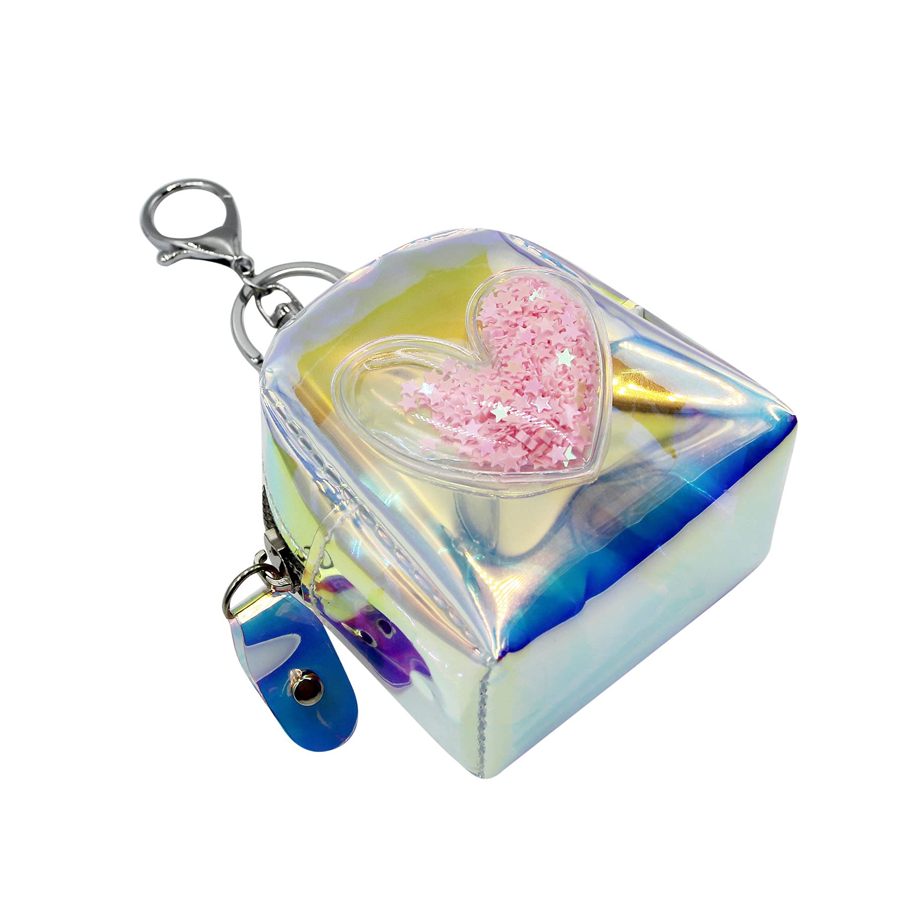 RARITYUS Mini Zip Around Wallet - Cute Heart & Unicorn Holographic Coin Purse with Key Ring | Small Change Pouch for Women, Girls | Perfect for Parties, Gifts & Everyday Use