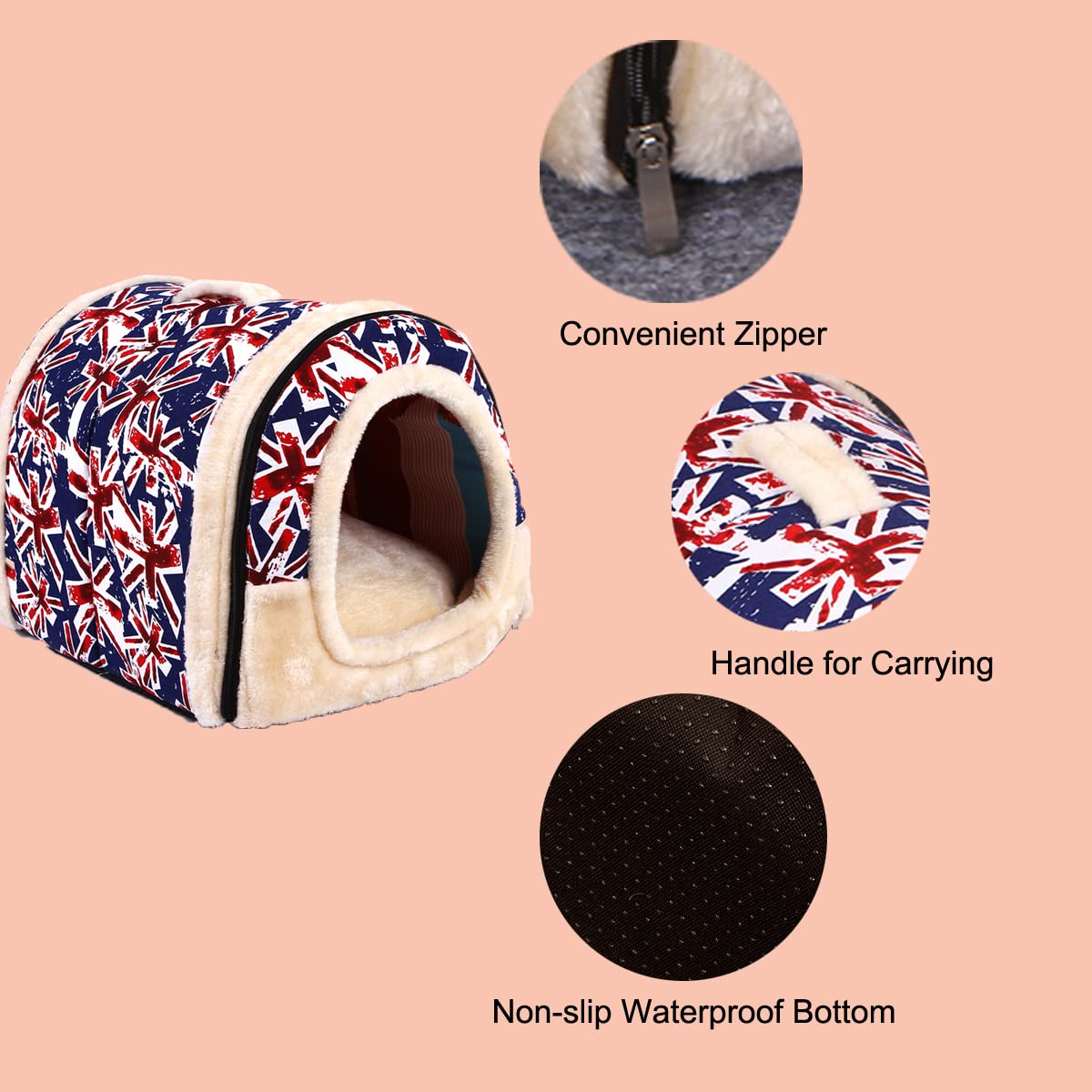 Soft Warm Indoor Dog House & Cat Cave - Portable Foldable Pet Bed with Washable Removable Cushion for Small Dogs & Cats | Cozy Outdoor Igloo Shelter for Home, Travel & Camping Use
