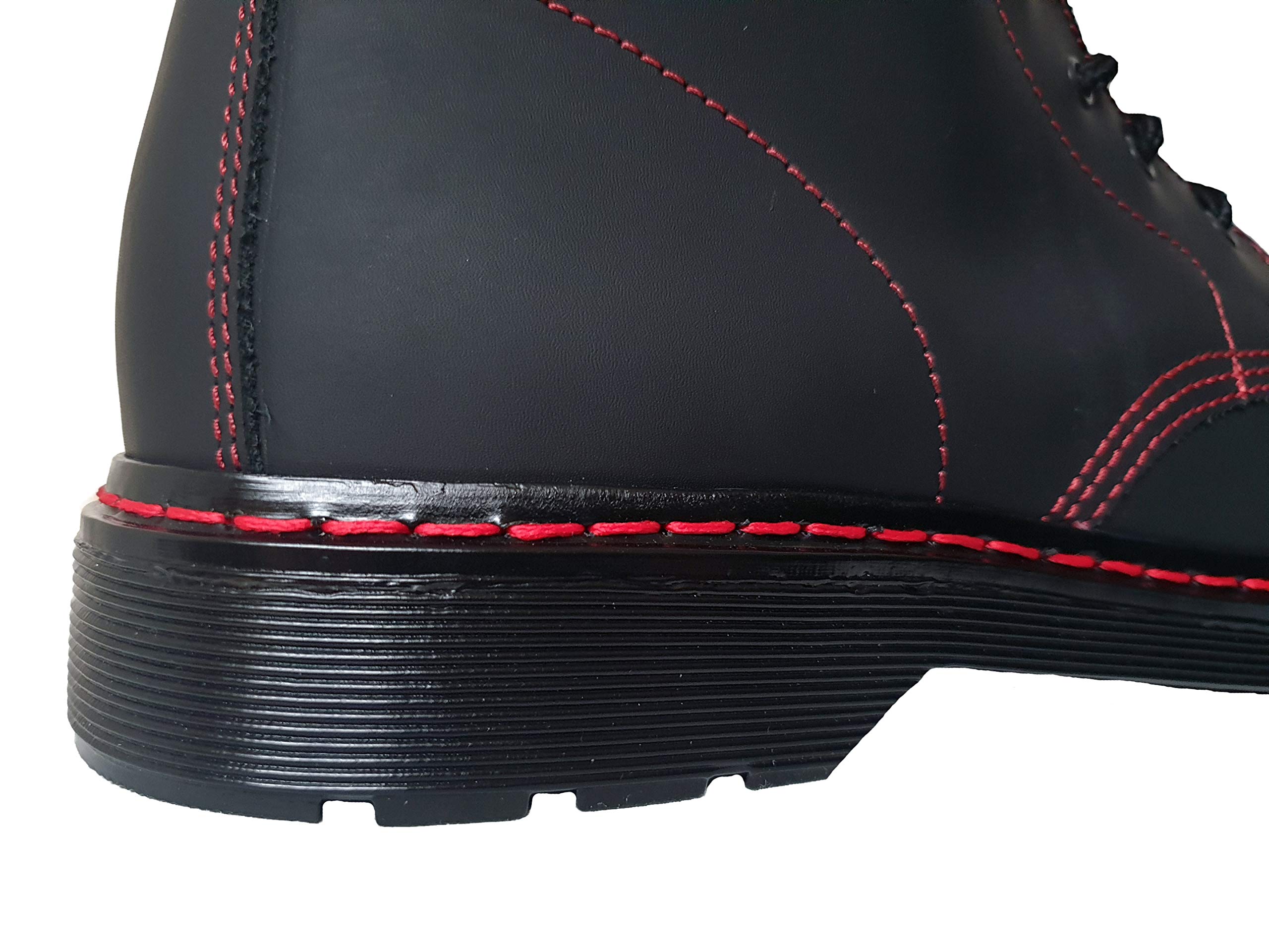 Men's 8 Eye Matt Black Boots with Red Stitching - Premium Leather Combat Boots for Punk, Gothic & Workwear Fashion | Perfect for Motorcycle Riding, Concerts & Everyday Wear