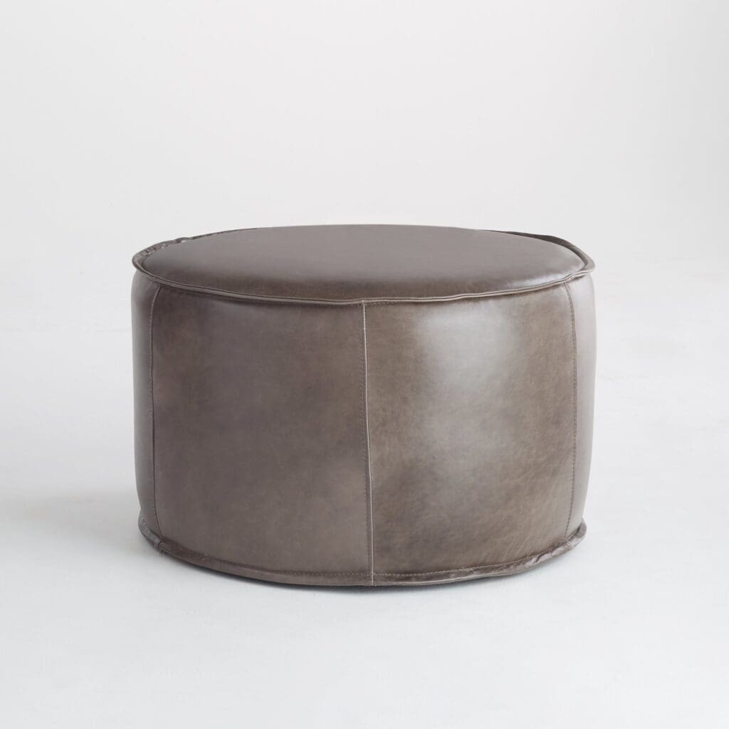 Cyan Design 11448 Lusso Round Pouf Ottoman in Grey - Perfect for Living Room, Bedroom & Home Decor