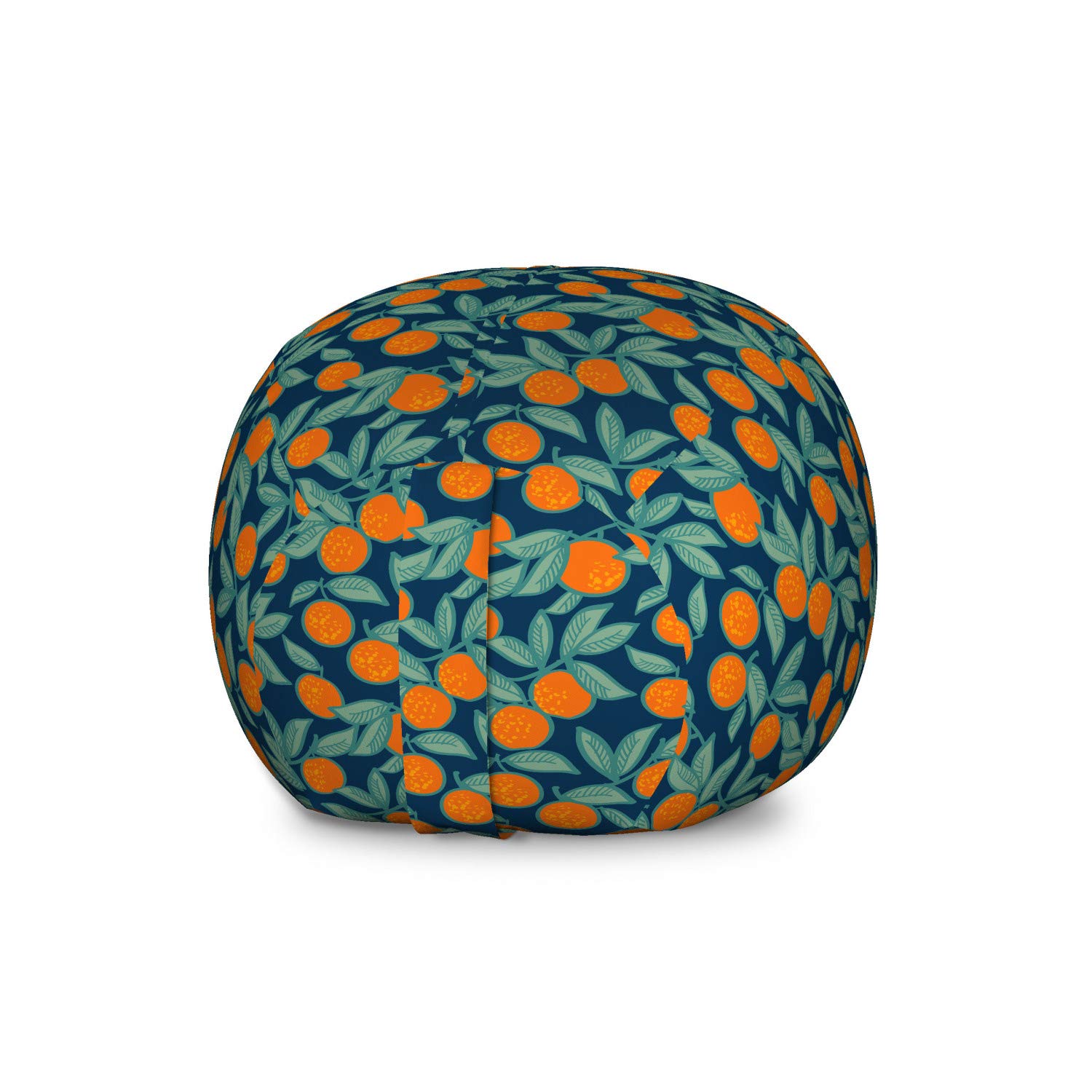 Ambesonne Orange and Blue Storage Toy Bag Chair - Large Washable Stuffed Animal Organizer with Citrus Leaf Design in Dark Teal & Burnt Orange | Perfect for Kids' Room, Playroom, and Toy Organization