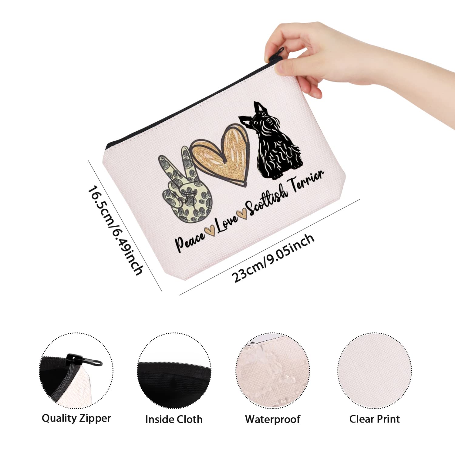 Scottish Terrier Themed Makeup Bag - Cute Puppy Gift for Dog Lovers, Beige | Perfect for Travel, Cosmetics Storage & Dog Mom Gifts