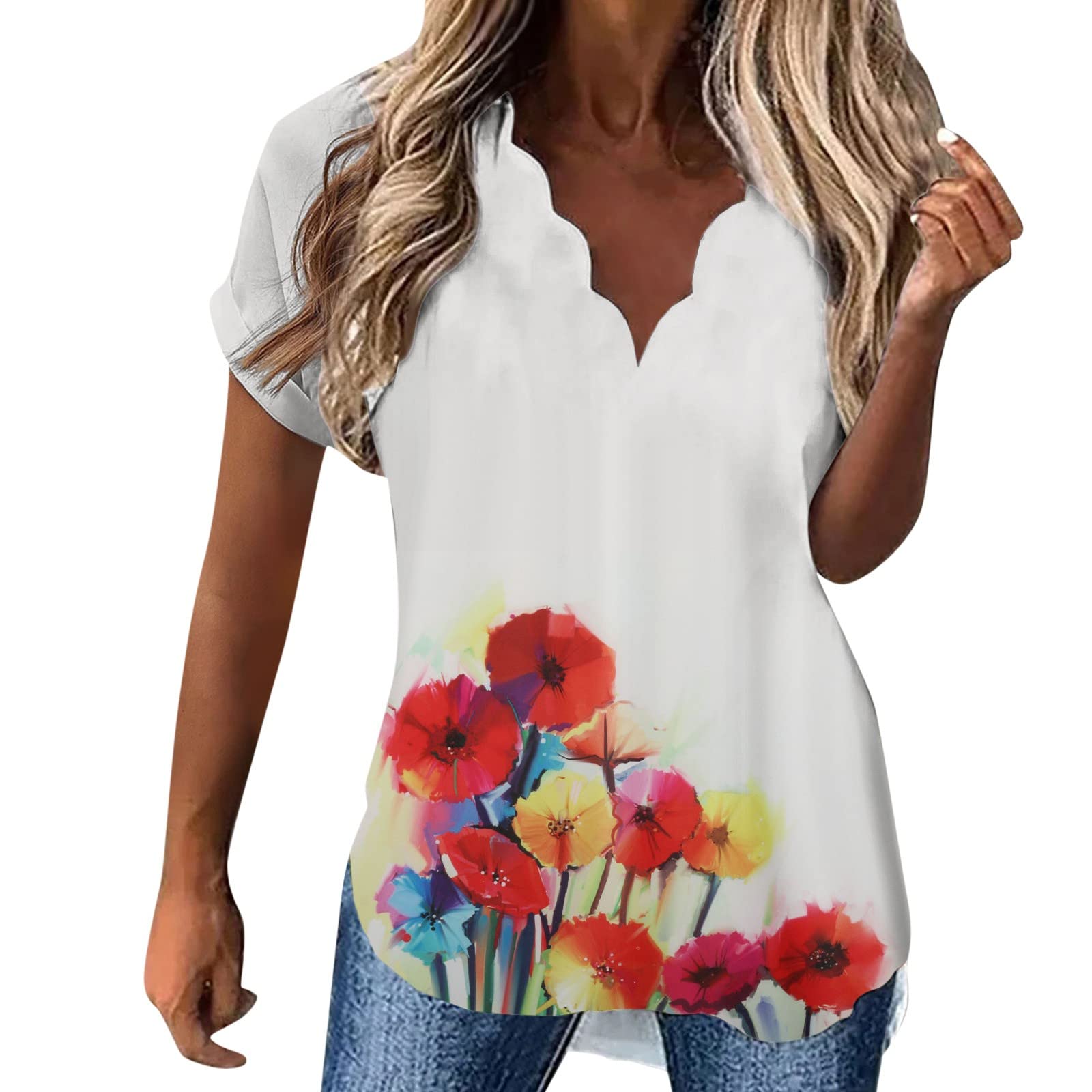 Plus Size Floral V-Neck Blouse for Women - Sexy Loose Casual Tops for Summer - Perfect for Beach Outings, Date Nights & Vacation Wear