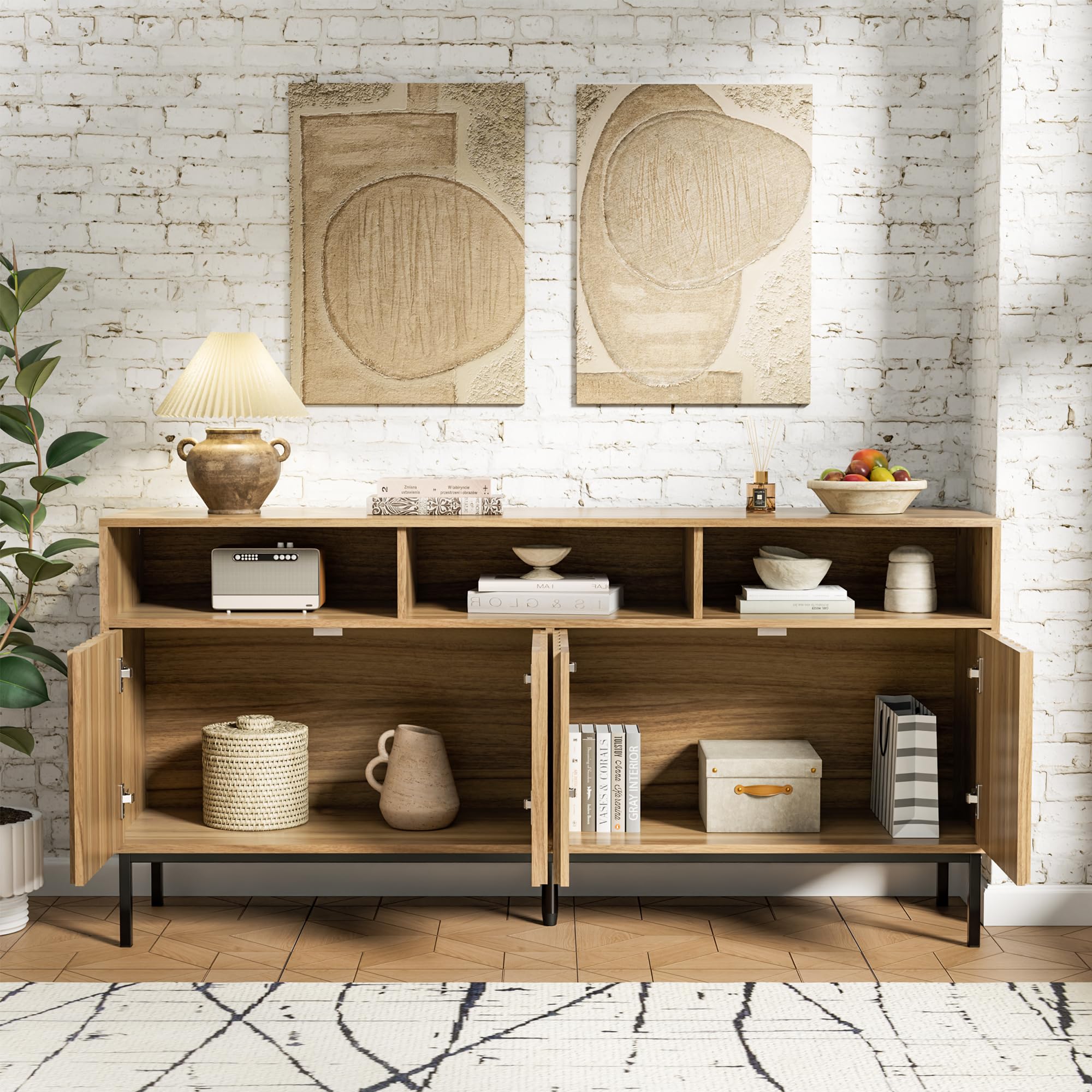 Mid Century Modern Sideboard Buffet Cabinet with Storage - 61.4