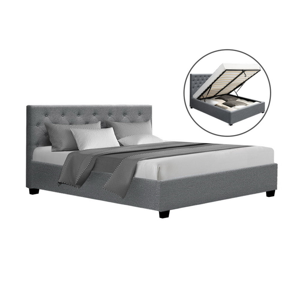 Dorilla Gas Lift Storage Queen Bed Frame with Hydraulic System - Grey | Modern Platform Bed with Underbed Storage for Small Spaces & Apartments