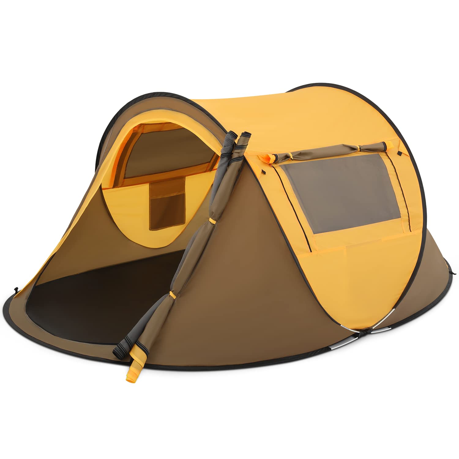 MoNiBloom 2-Person Pop Up Tent - Waterproof Instant Setup Camping Tent for Outdoor, Beach & Travel - Lightweight Automatic Popup Tent with 2 Doors, Side Windows & Carry Bag - Perfect for Family Camping, Beach Trips & Backpacking Adventures (Yellow)