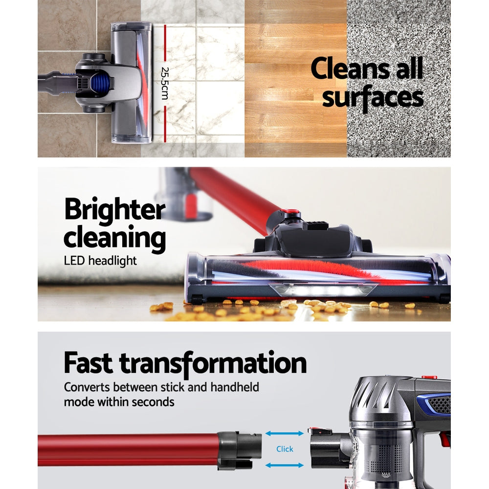 Devanti Stick Vacuum Cleaner - Bagless, Cordless, 150W, Lightweight & Powerful - Perfect for Hardwood Floors, Carpets & Pet Hair Removal