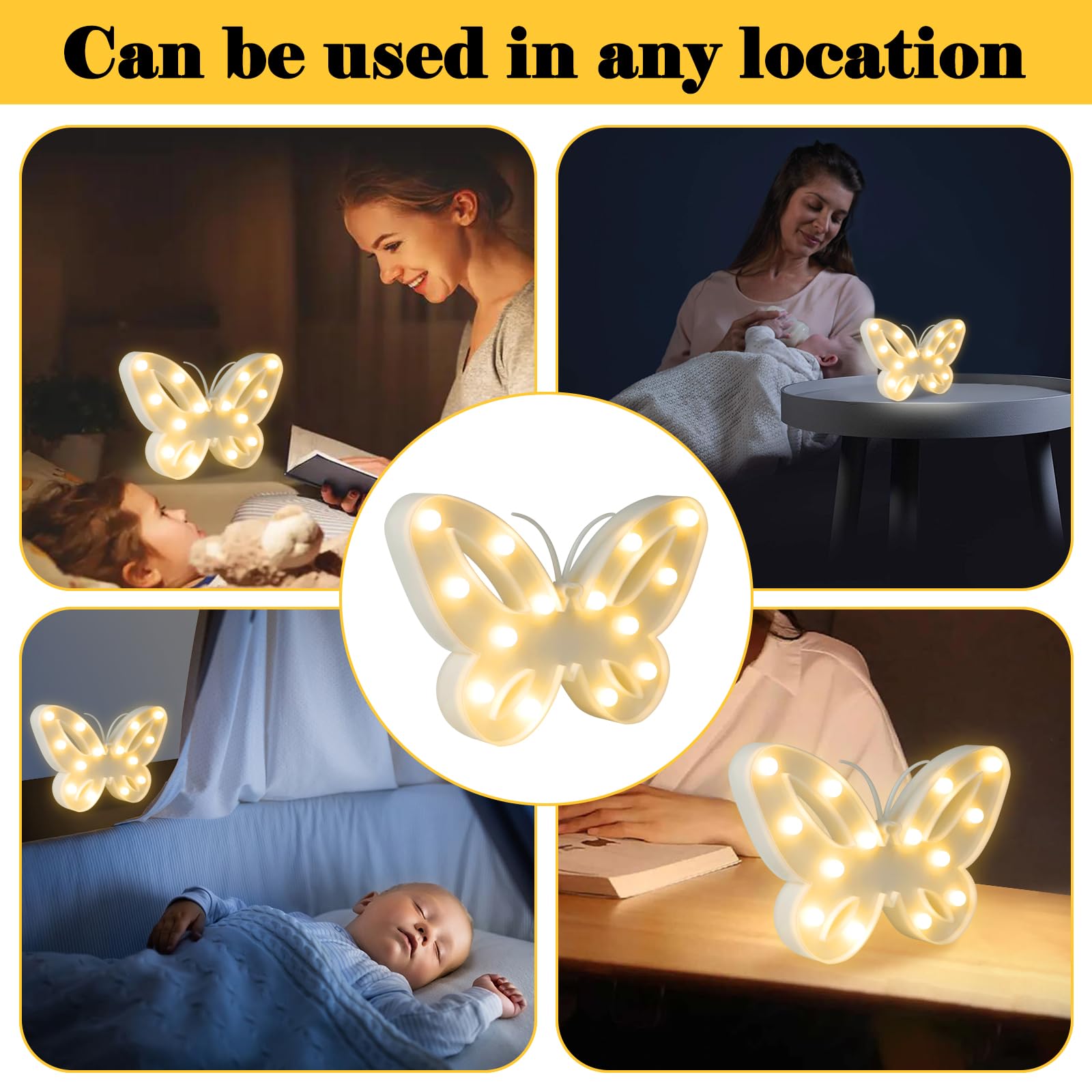 Butterfly LED Night Light for Kids - Multi-Shape Nursery Lamp for Boys & Girls Bedroom, Desk, Wall Decor | Cute Kawaii Nightlight Gift for Toddlers, Breastfeeding Babies | Perfect for Bedtime, Nursery Room, Study Area & Relaxation