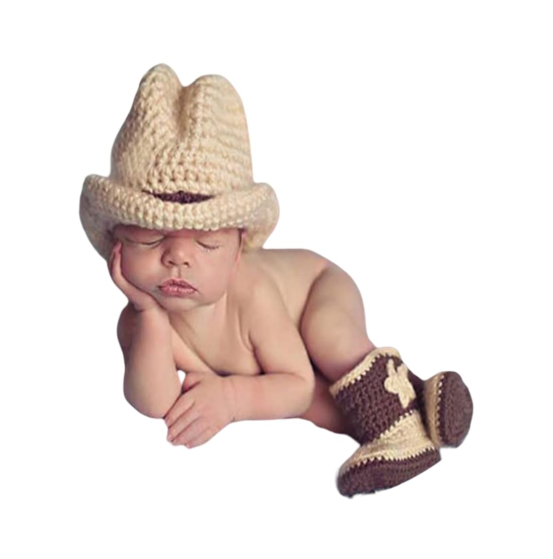 Baby Cowboy Photo Shoot Outfit Set - Newborn Boys & Girls Crochet Costume with Hat & Shoes for Western Photography Props | Perfect for 1st Birthday, Halloween, and Themed Parties