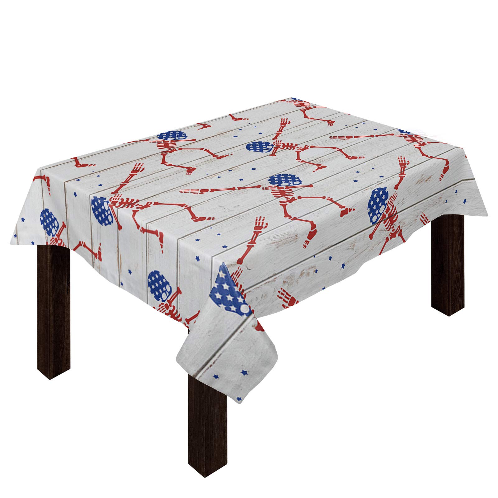 60x104 Inch Burlap Tablecloth - Rectangle Table Cover with American Flag & Hip Hop Skull Design, Dust Proof for Independence Day Parties, BBQ, Picnics & Outdoor Dining