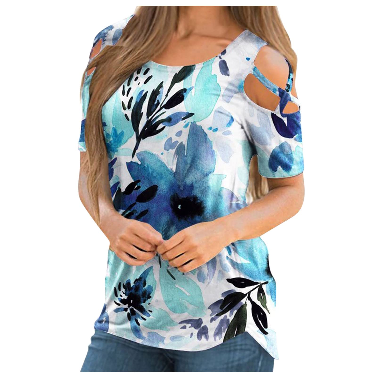 Sexy Women's Casual Print Cross Strap Short Sleeve T-Shirt - Plus Size Summer Fashion Top for Date Night & Beach Outings