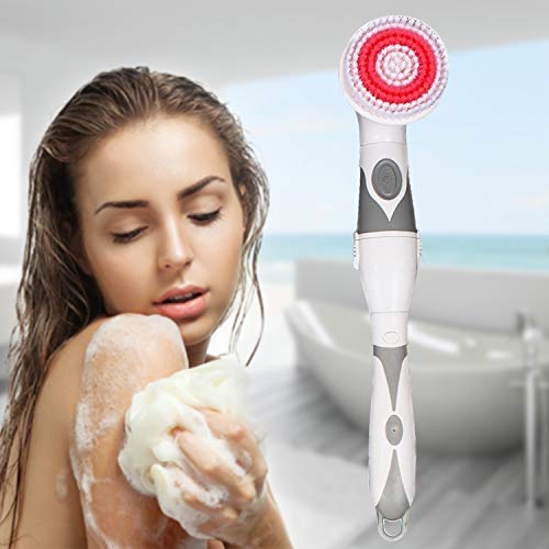 Electric Waterproof Body Scrub Brush with 4 Replaceable Heads - Long Handle Exfoliating & Massage Brush for Shower, Bath & Spa - Ideal for Back Scrubbing, Foot Care & Deep Cleansing