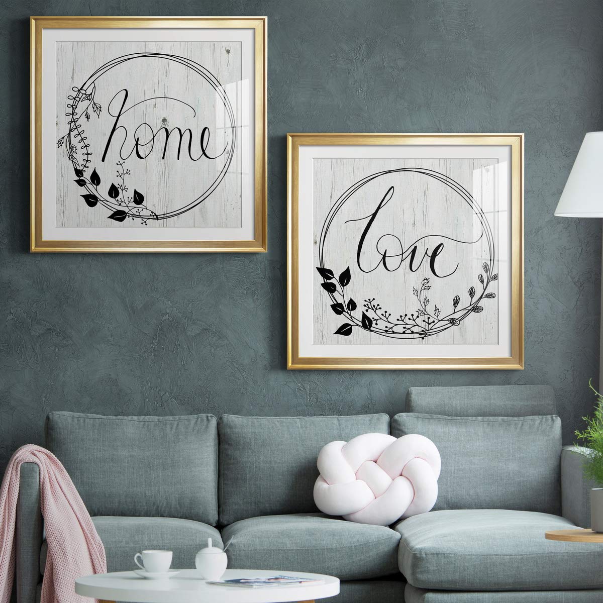 Floral Wall Art Print - Classic Geometric Abstract Transitional & Country Chic Decor - 26x26 Inch Gold Framed with Matte Board & Acrylic Glass - Perfect for Living Room, Bedroom or Office Wall Decor