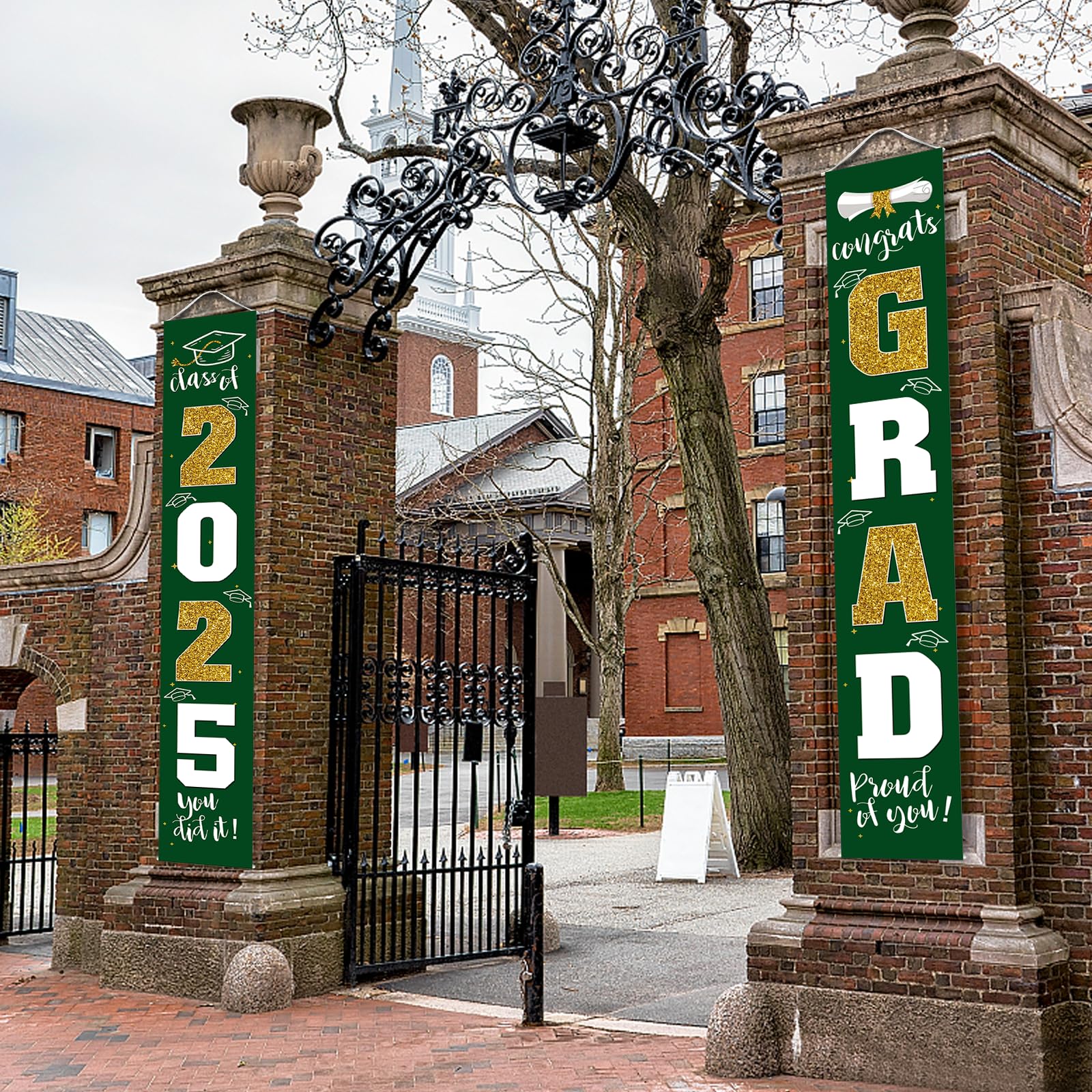2025 Graduation Banner & Porch Sign - Green & Gold Decor for Class of 2025 Graduates Party | Perfect for Outdoor Yard Decorations & Graduation Celebration Photos