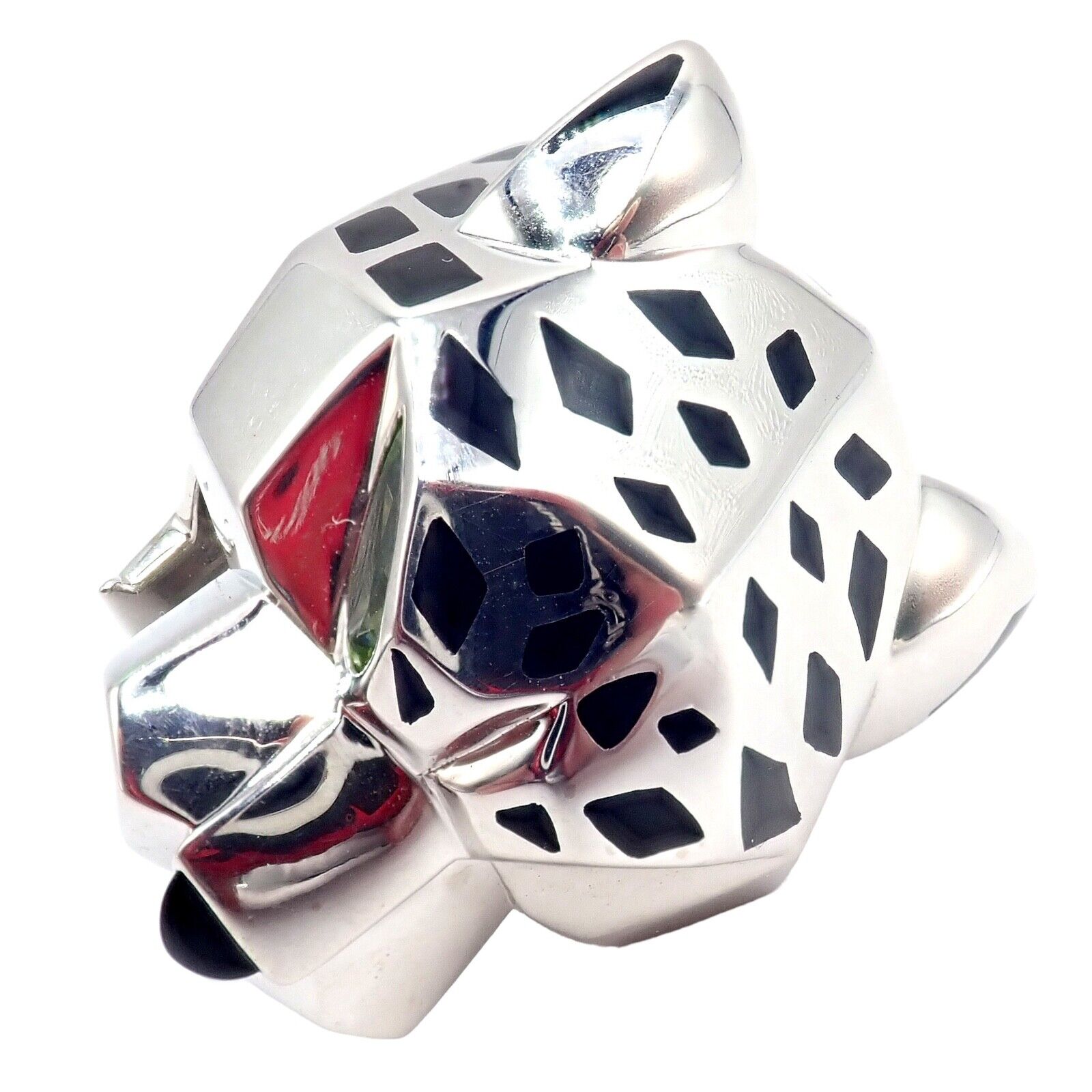 Cartier Panther Panthere 18K White Gold Ring with Peridot, Onyx & Lacquer - Large Size with Certification - Perfect for Luxury Gifts, Anniversary & Special Occasions