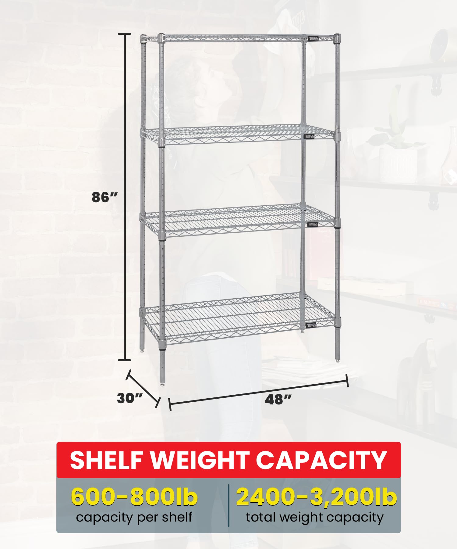 Quantum Storage Systems WR86-3048S 4-Tier Stainless Steel Wire Shelving Unit - 86