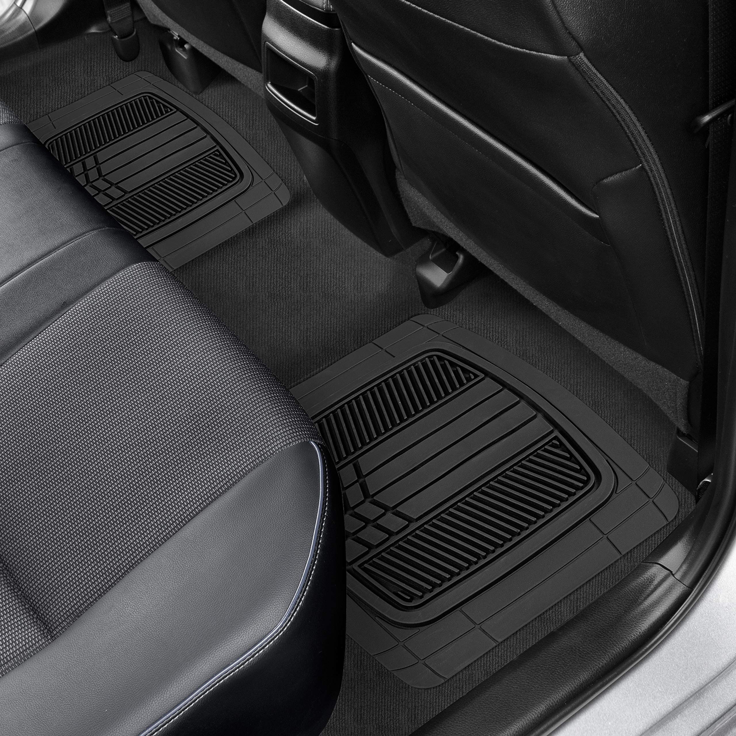 Motor Trend FlexTough Black All-Weather Car Floor Mats Full Set - Heavy Duty Rubber Floor Liners for SUV, Sedan & Van with Cargo Mat | Front & Rear Seat Protection | Perfect for Winter Snow, Mud & Spills