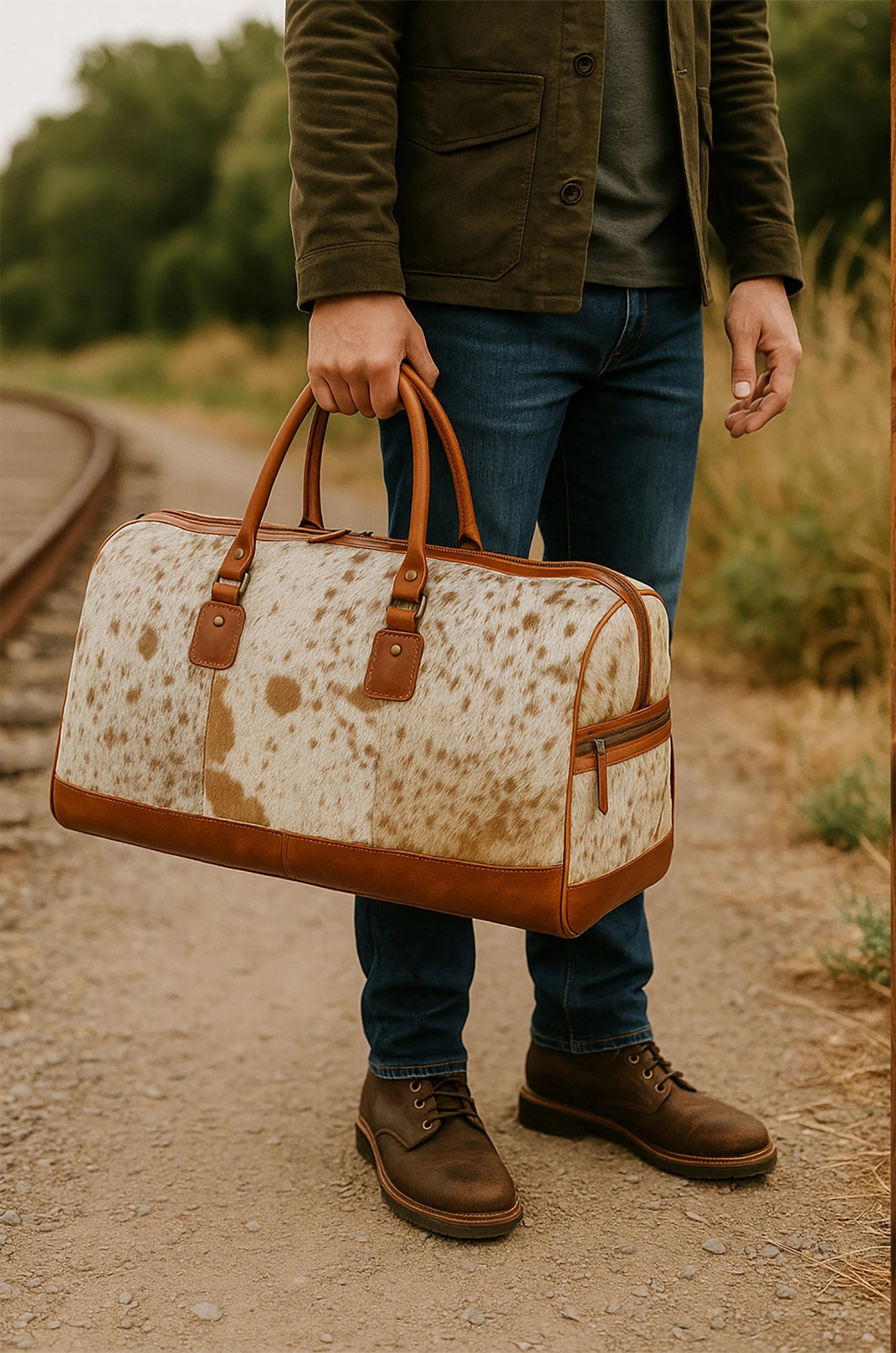 Premium Leather Duffle Bag for Men & Women - Waterproof Travel Overnight Weekender Gym Bag - Perfect for Business Trips, Gym, Weekend Getaways & Air Travel