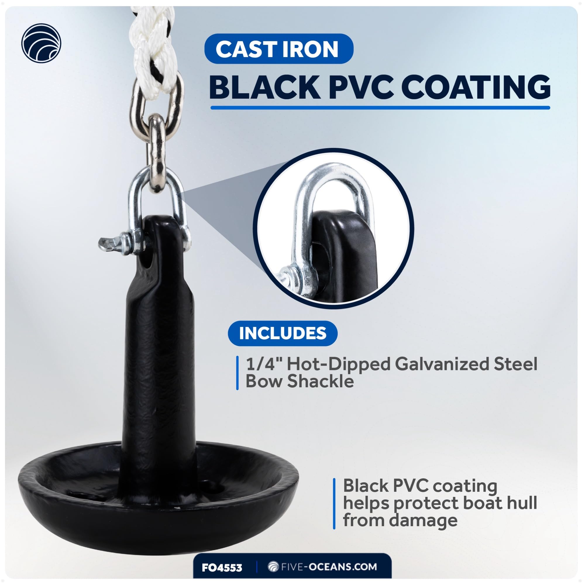 Five Oceans Mushroom Boat Anchor & Anchor Kit - Black PVC Vinyl Coated Marine Anchor for Kayak, Canoe, Paddle Board, Jet Ski & Small Boats | Secure Watercraft in Lakes, Rivers & Coastal Areas