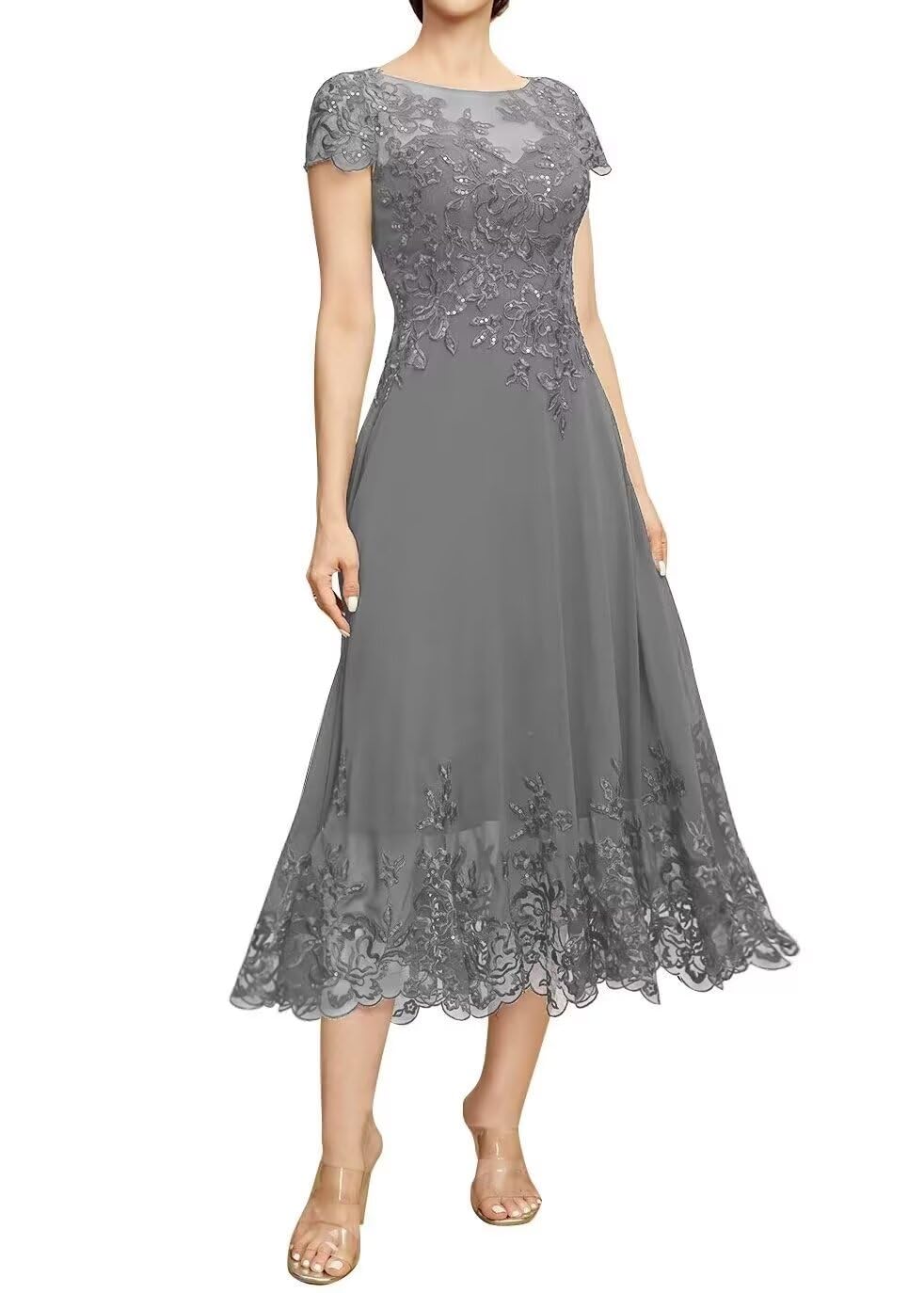 Elegant Lace Mother of The Bride Dresses - Tea Length Formal Evening Gowns with Chiffon Details | Perfect for Wedding Ceremonies, Receptions & Special Occasions