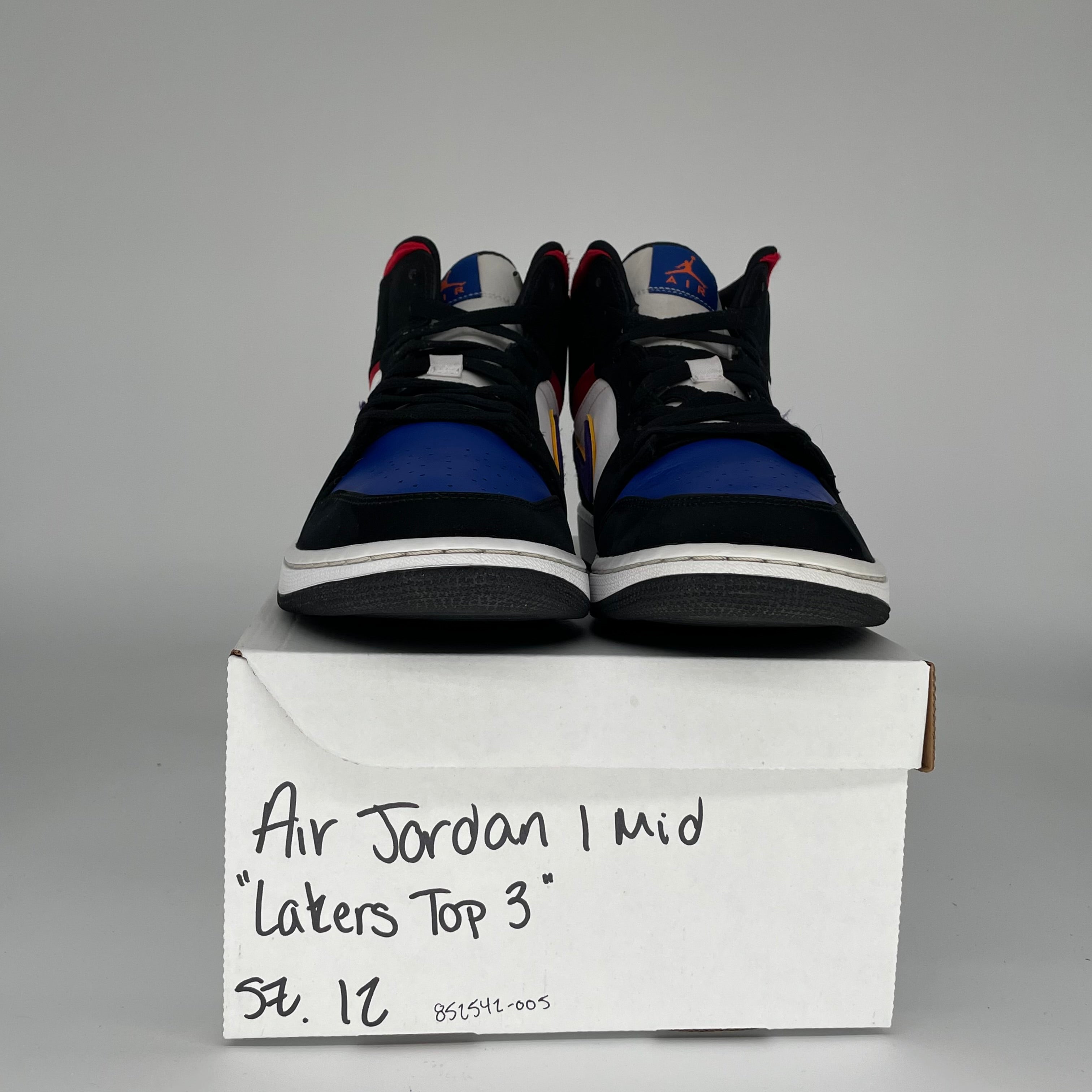 AIR JORDAN 1 MID LAKERS TOP 3 Basketball Shoes - Men's Size 12 (852542-005) - Purple, Gold & Black Colorway - Perfect for Streetwear, Sneaker Collecting & Basketball Games