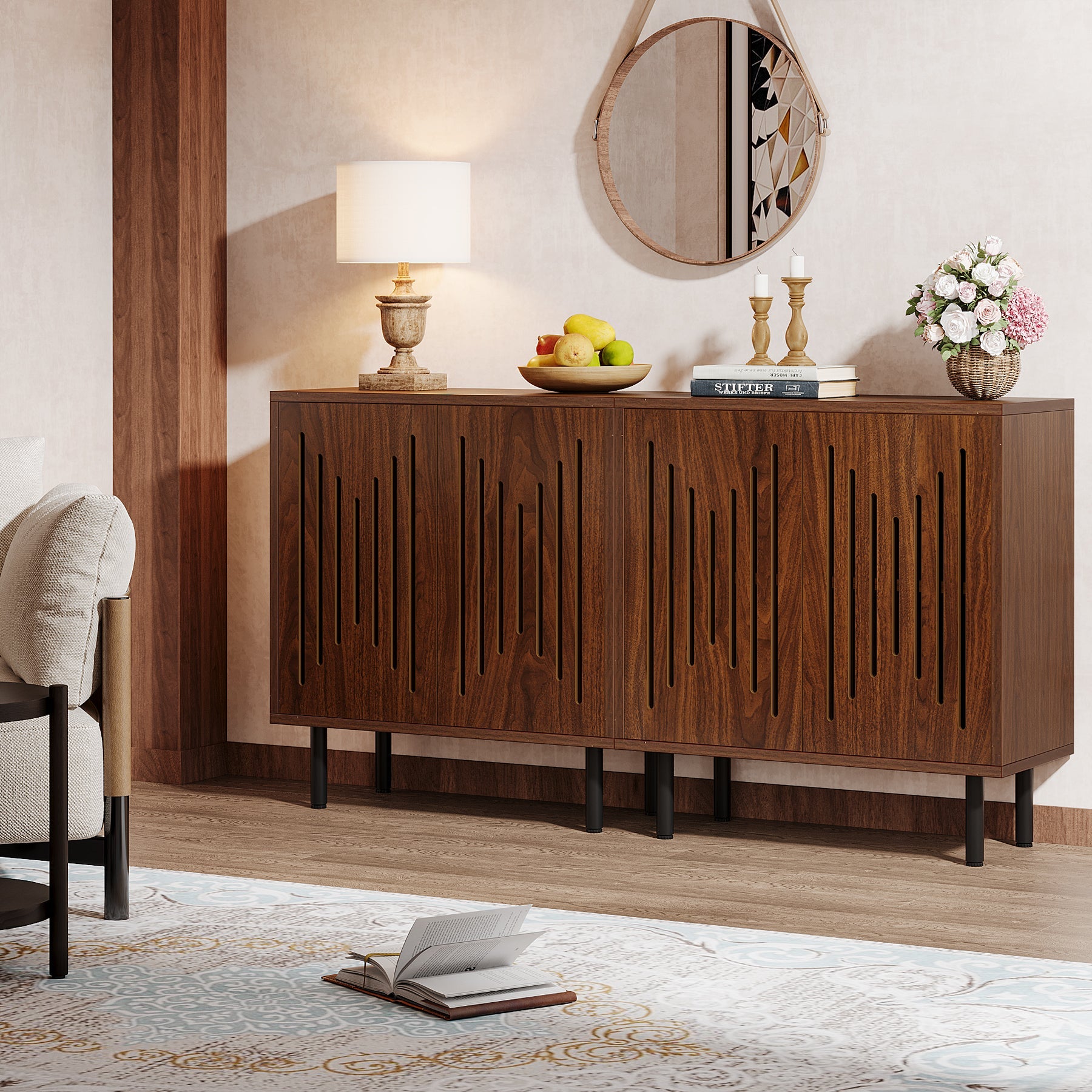 Modern Sideboard Buffet Cabinet Set of 2 - Adjustable Shelves Storage Furniture for Dining Room, Living Room & Entryway Organization