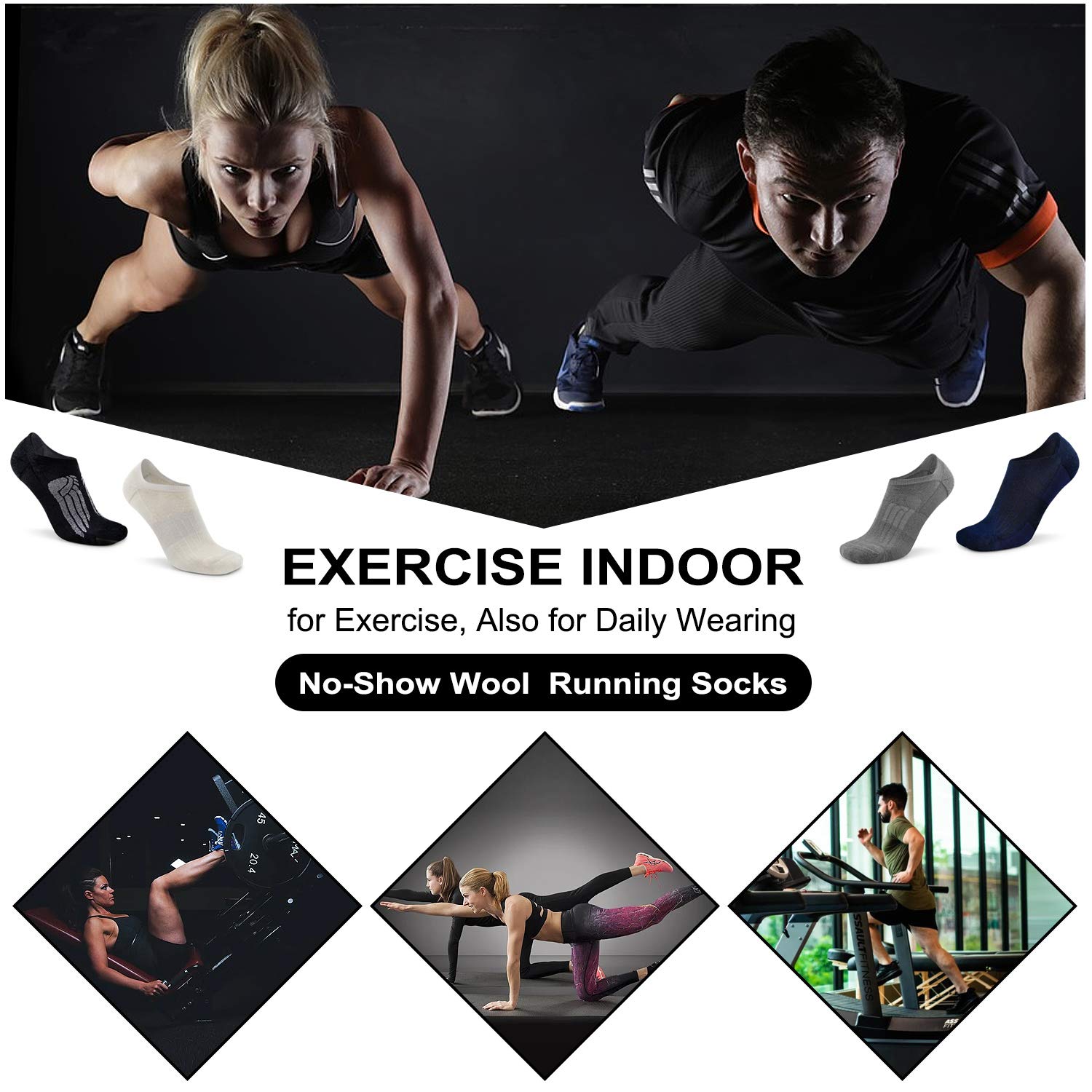 Breathable No-Show Merino Wool Running Socks for Men & Women - Low Cut Thin Athletic Socks with Non-Slip Grips - Perfect for Gym, Jogging & Daily Wear
