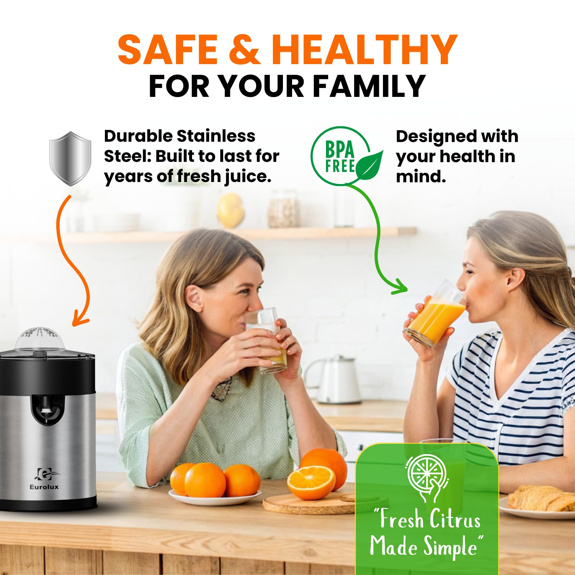 Eurolux Electric Orange Juicer - Powerful Citrus Press for Lemon, Lime & Grapefruit | High-Speed Motor, Dishwasher Safe, Easy to Clean | Perfect for Breakfast, Cocktails & Healthy Juicing at Home