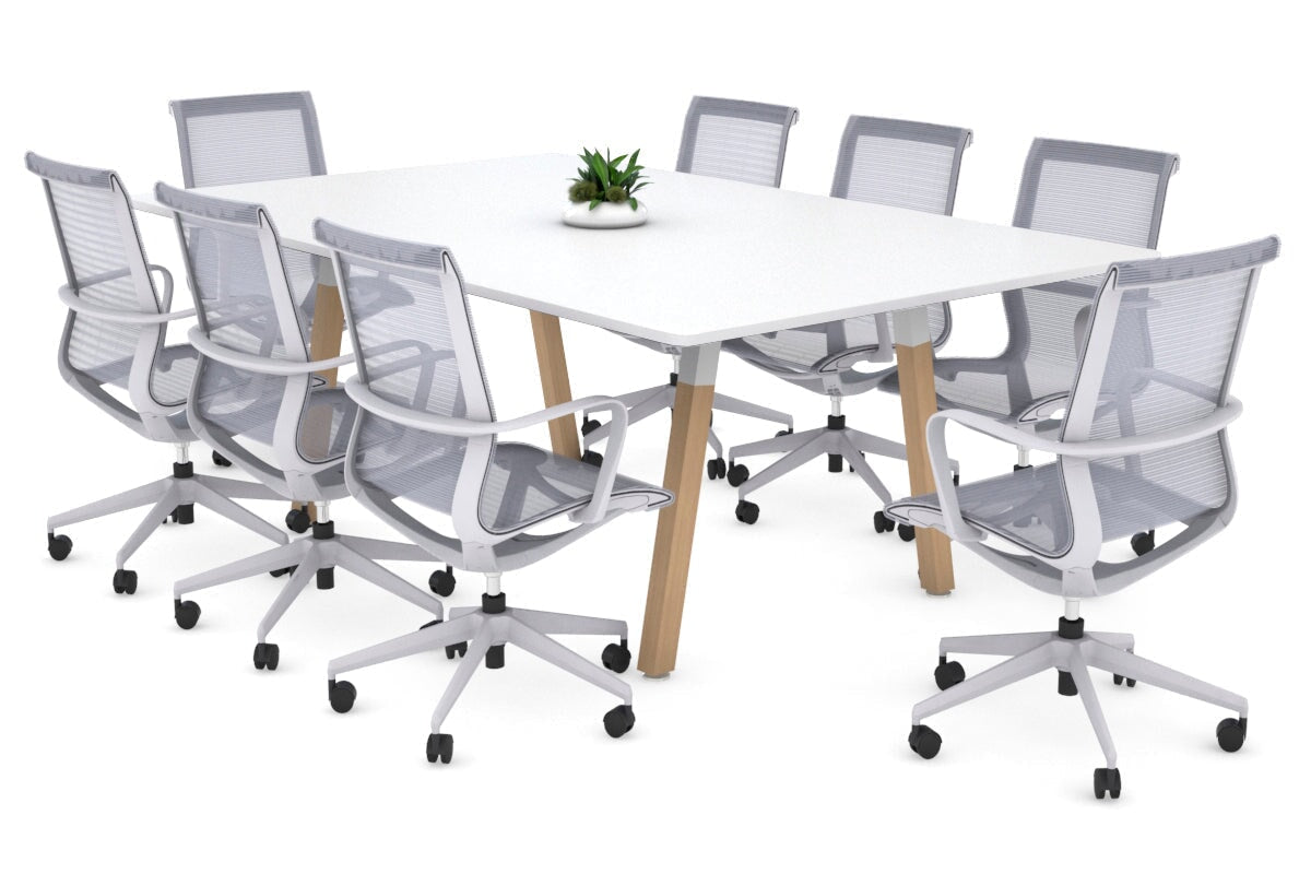 Modern Boardroom Table with Quadro A Wood Legs & Rounded Corners - 1800L x 1100W Conference Table for Office Meetings & Executive Workspaces