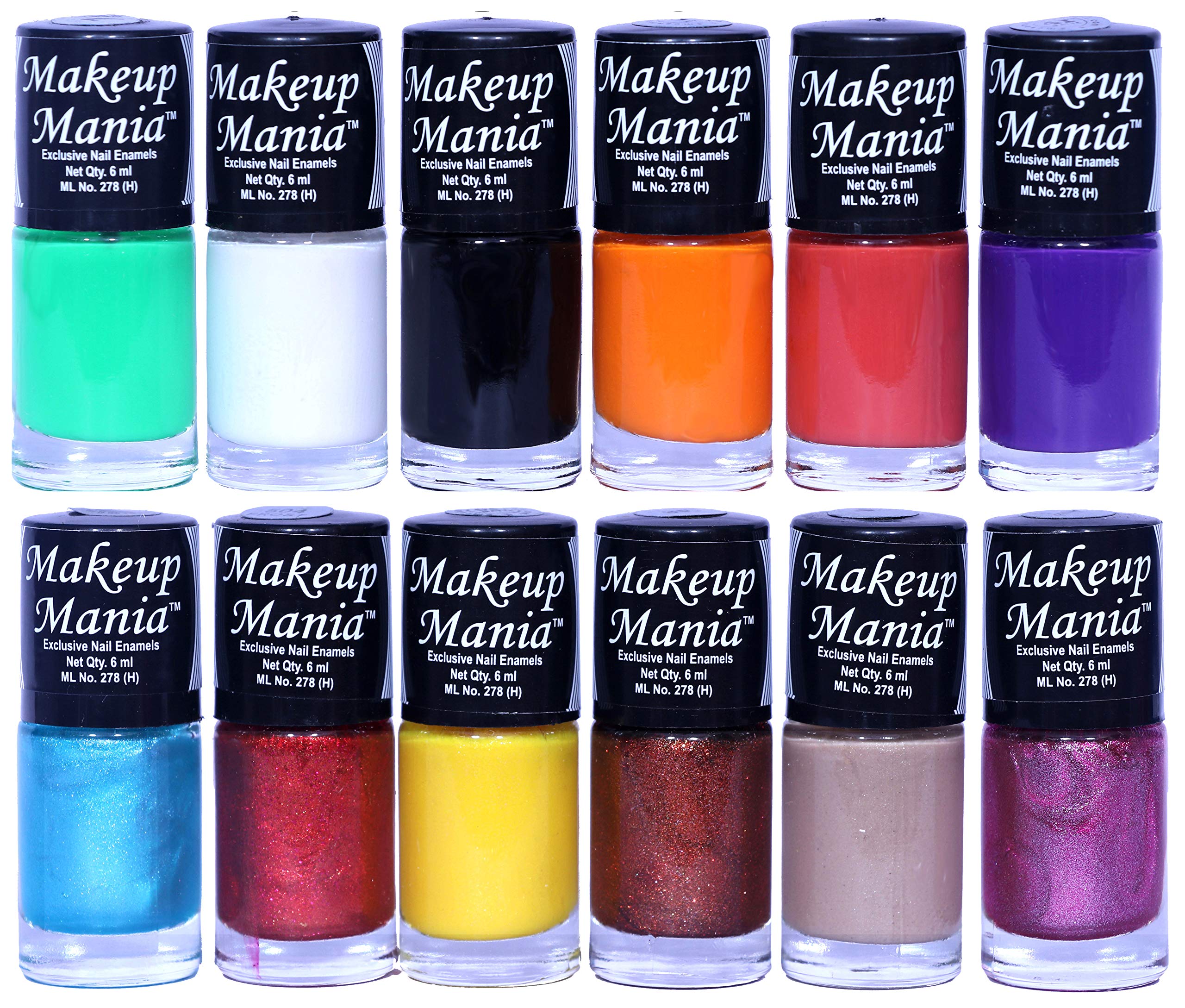 Makeup Mania 12-Piece Nail Polish Set - 6ml Each, Multicolor Combo No.126 - Perfect for Home Manicures, Nail Art & Gift Giving