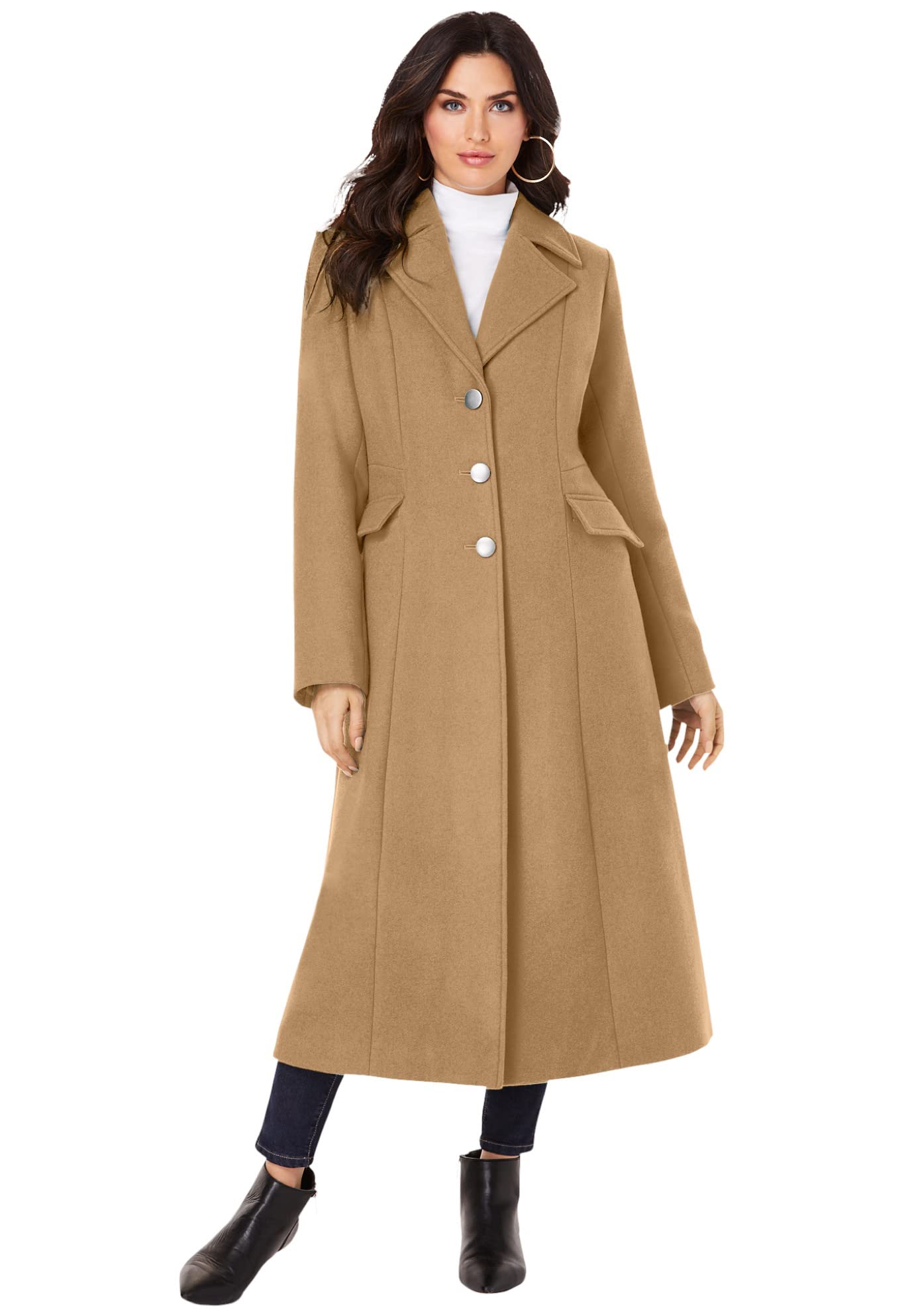 Roaman's Women's Plus Size Long Wool Blend Winter Coat - Warm & Stylish Outerwear for Cold Weather, Office & Casual Wear