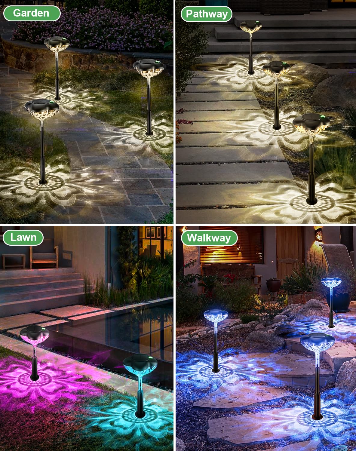 6 Pack Solar Pathway Lights Outdoor - Waterproof Garden Lights with 3 Modes (Clover Design) for Yard, Lawn & Walkway - Solar Powered Landscape Lighting Lasts 14 Hours - Perfect for Patio, Driveway & Backyard Decoration