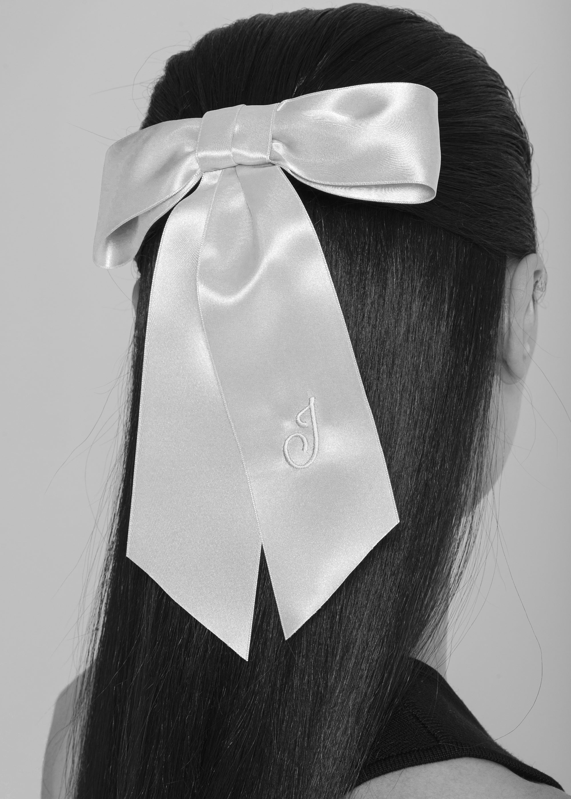 Initial April Satin Bow Barrette Hair Clip - Elegant Snow White Hair Accessory for Women & Girls - Perfect for Weddings, Parties & Daily Styling