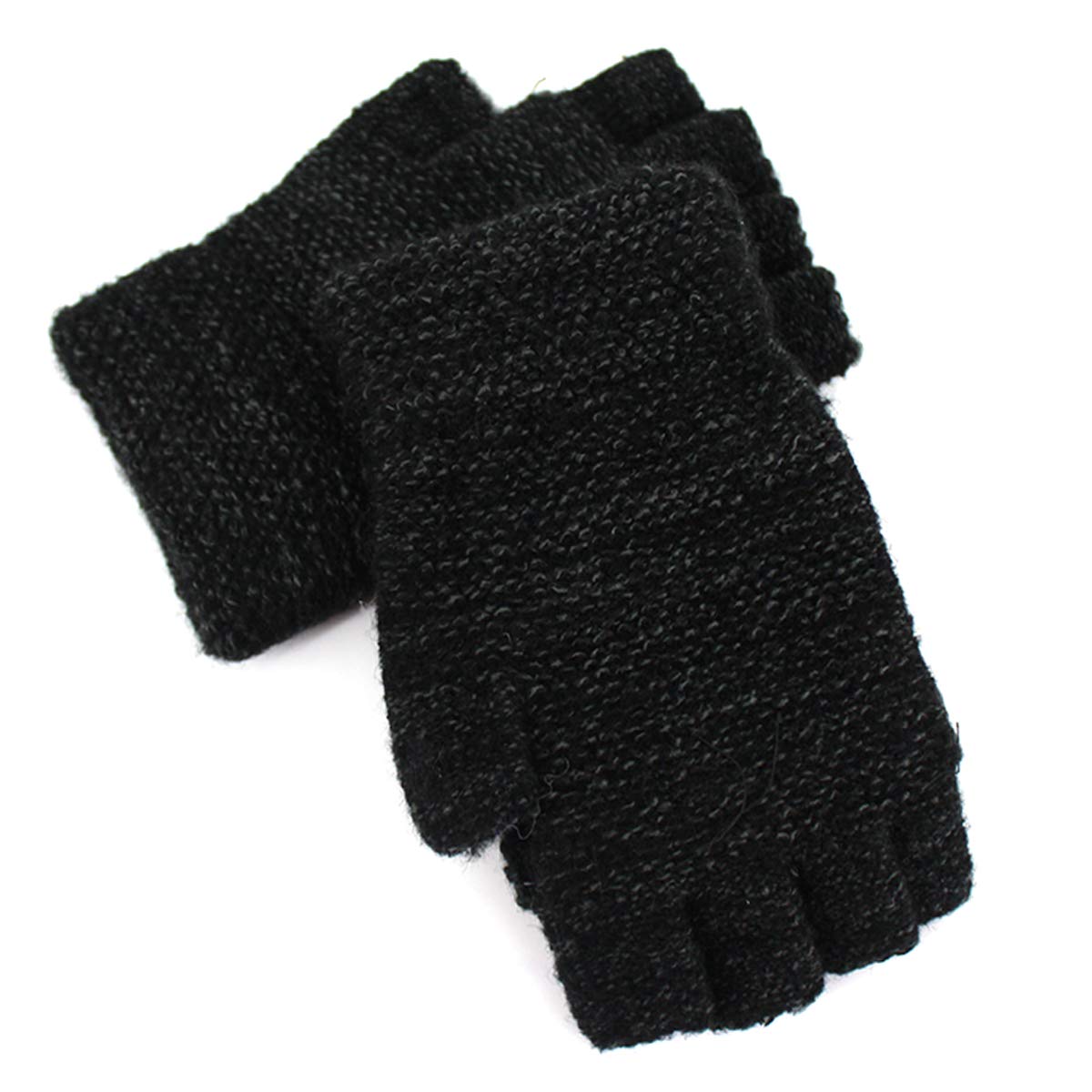 Men's & Teens' Black Striped Winter Warm Knit Fingerless Gloves with Convertible Mitten Cover - Perfect for Cold Weather, Outdoor Activities & Fashion Accessory