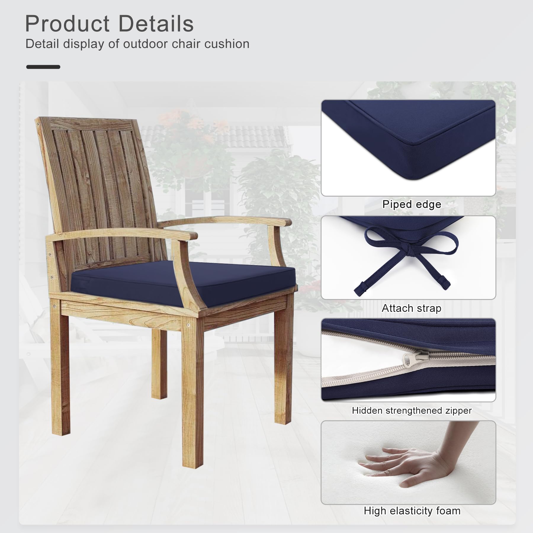 Favoyard 19x19 Inch Outdoor Chair Cushions Set of 4 - Waterproof Patio Furniture Cushions with Hidden Zipper & Straps, Fade Resistant for 3 Years - Perfect for Dining Chairs, Garden Seating, Poolside Lounging and Backyard Relaxation