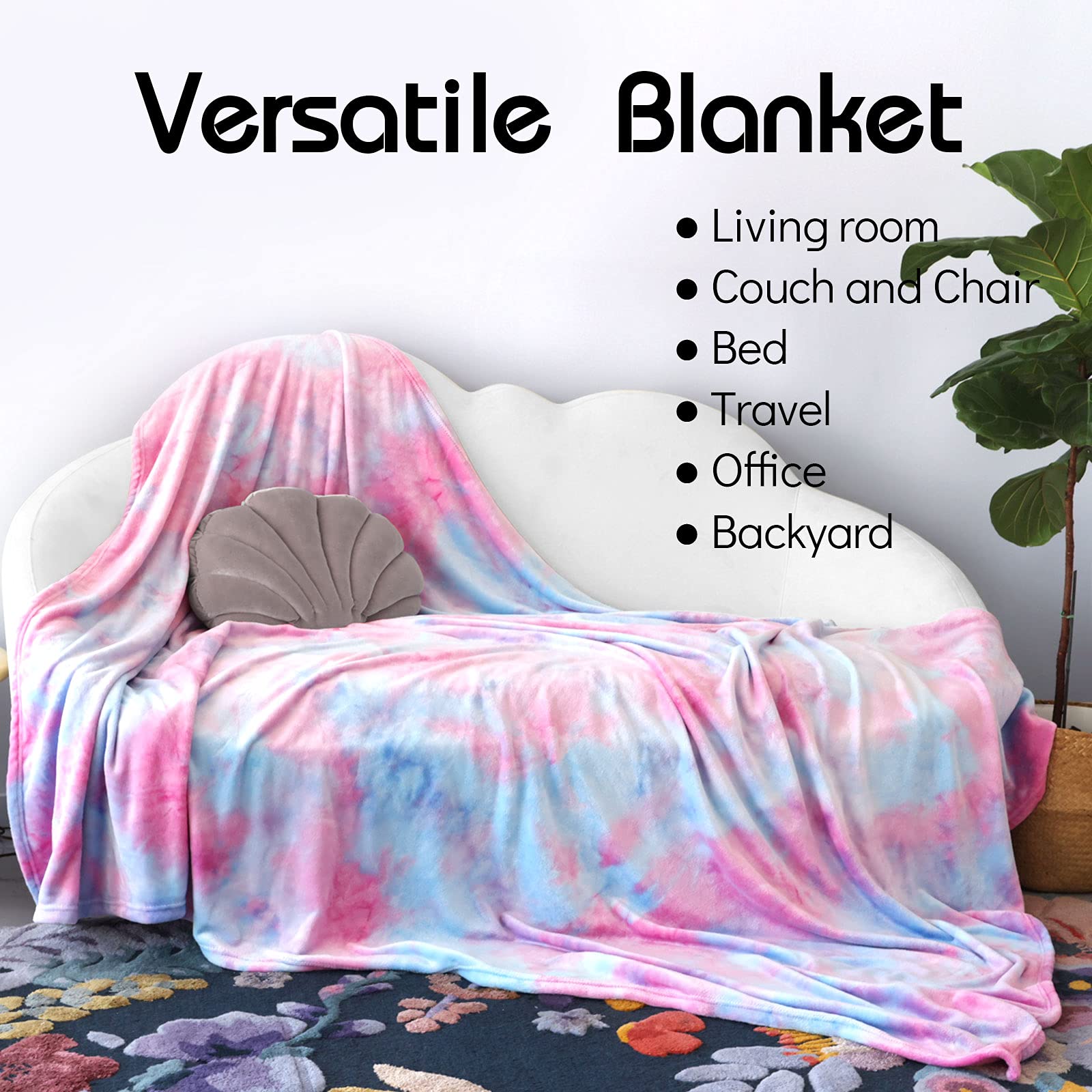 Ailemei Direct Rainbow Tie Dye Fleece Throw Blanket - Soft Plush Flannel Blanket for Girls, Teens & Adults - Cute Pastel Decorative Bed Blanket - Warm Fuzzy Blanket Gift for Kids - Perfect for Bedroom Decor, Sofa Lounging & Cozy Movie Nights (Purple)